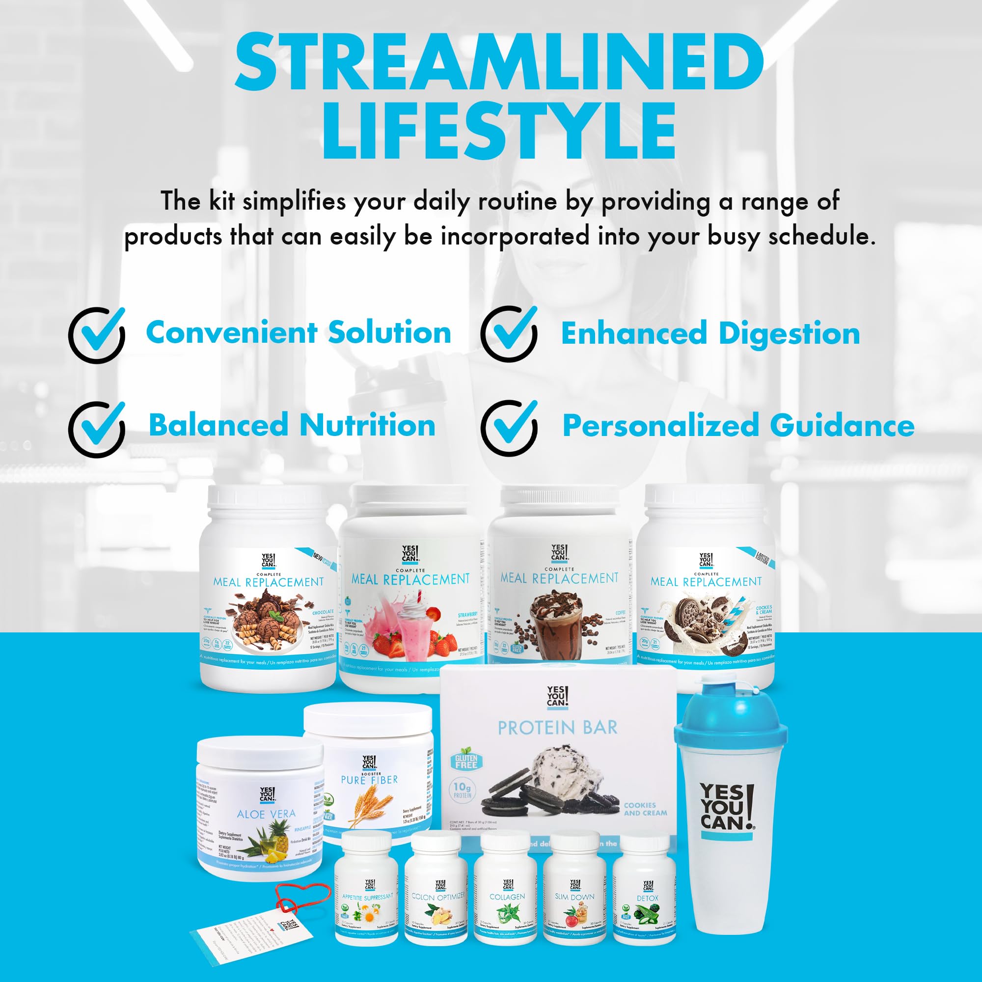 Yes You Can! Complete Wellness Kit with Meal Replacement Shakes, Aloe Vera Drink Mix, Fiber Shake Mixer & Protein Snacks - Weight Management & Energy Boost for Busy Lifestyles | Perfect for Office, Gym & On-the-Go Nutrition