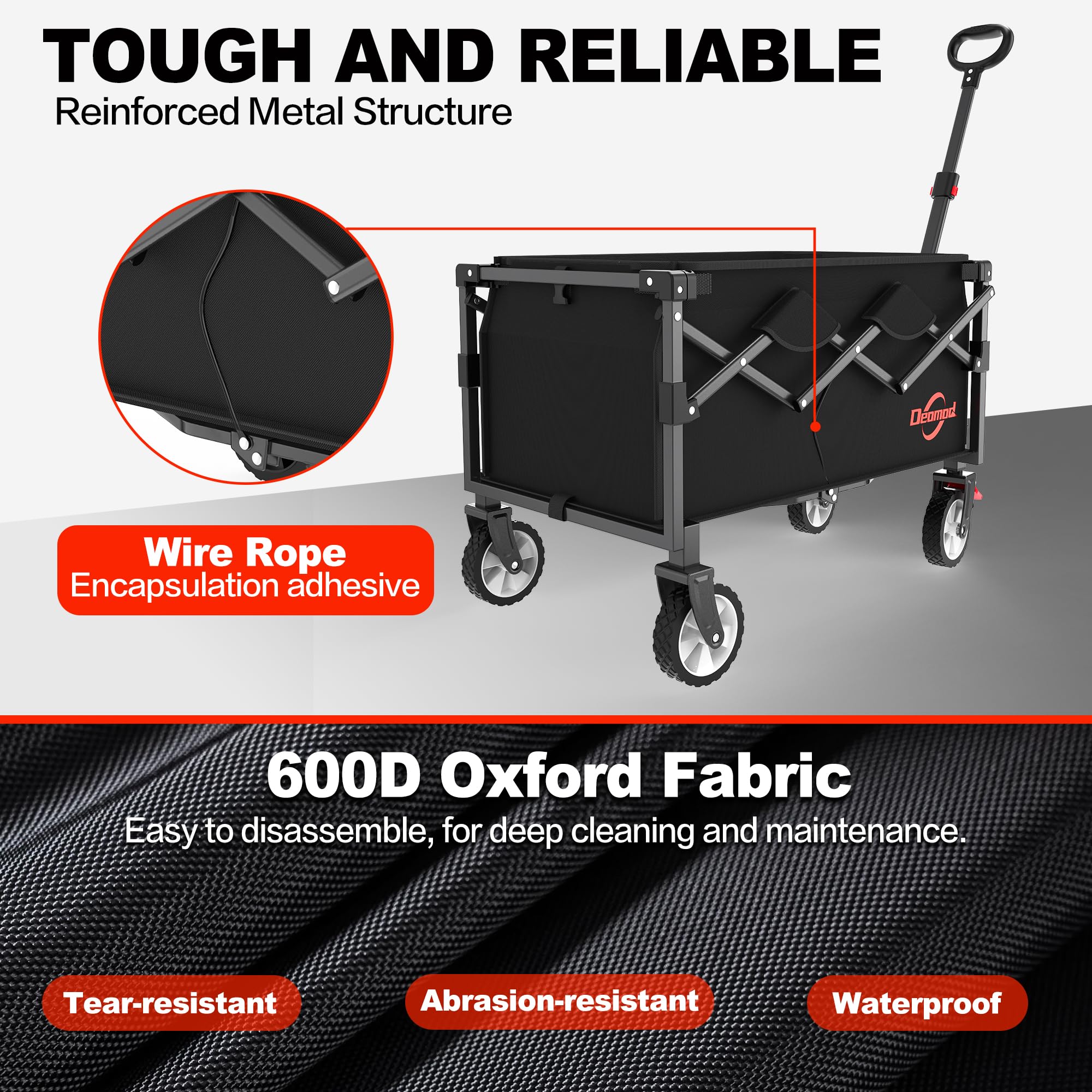Heavy Duty Collapsible Foldable Wagon Cart with 2 Drink Holders & All-Terrain Wheels - Utility Grocery Cart for Camping, Shopping, Beach, Sports, Fishing & Outdoor Activities
