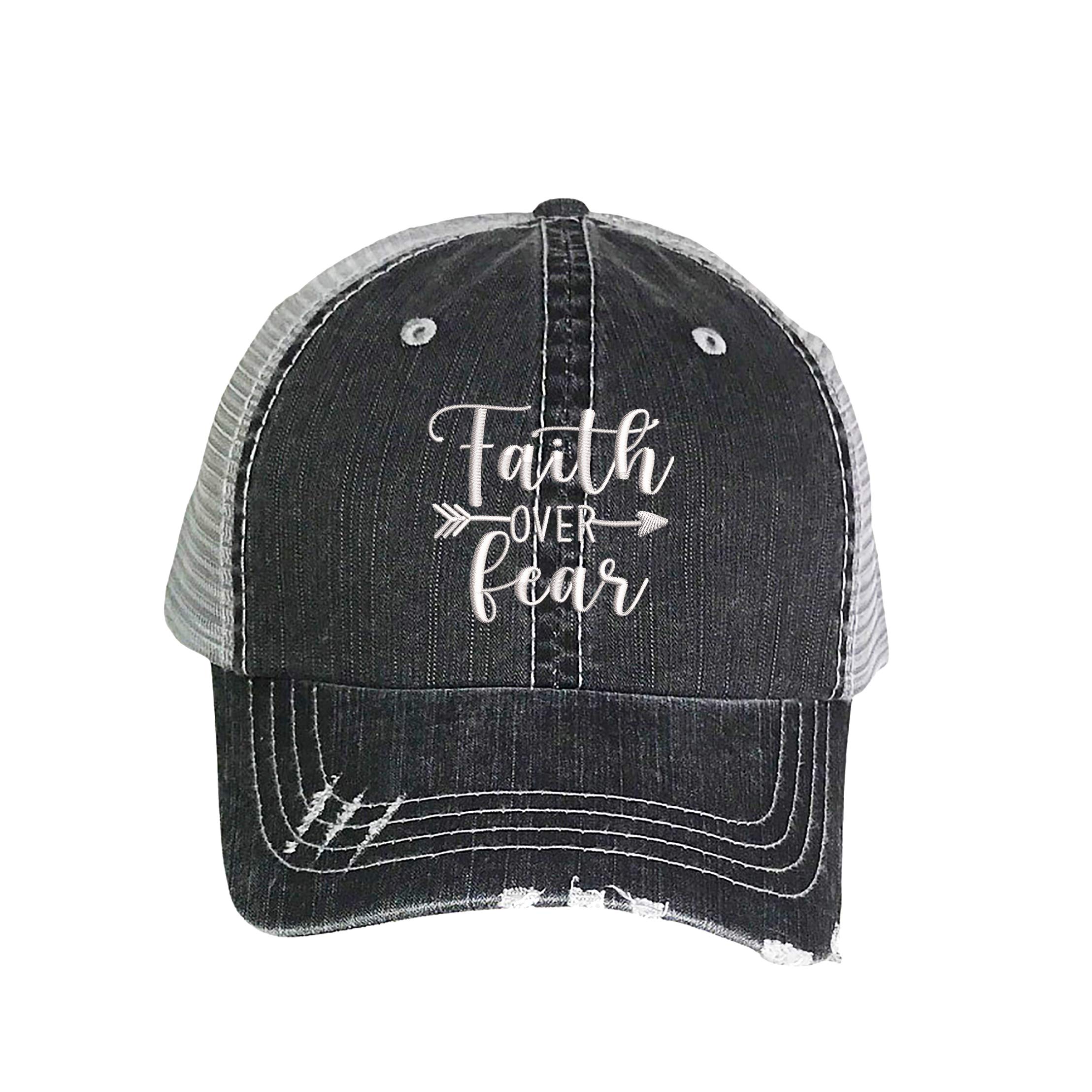 Faith Over Fear Distressed Embroidered Trucker Hat - Vintage Baseball Cap for Men & Women - Perfect for Outdoor Activities, Sports, and Casual Wear