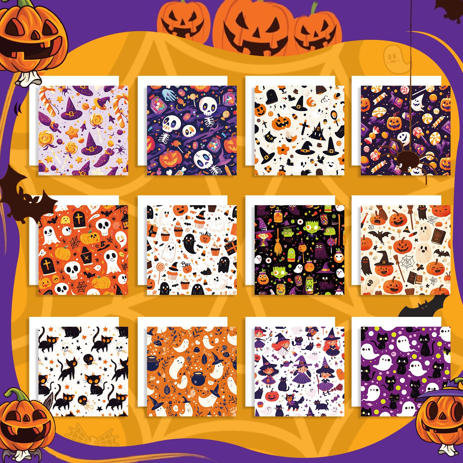 Halloween Pattern Scrapbook Paper - 24-Piece Premium Craft Paper for DIY Cards, Photo Albums & Scrapbooking | Acid-Free Decorative Paper for Halloween Party Invitations, Gift Wrapping & Home Decor