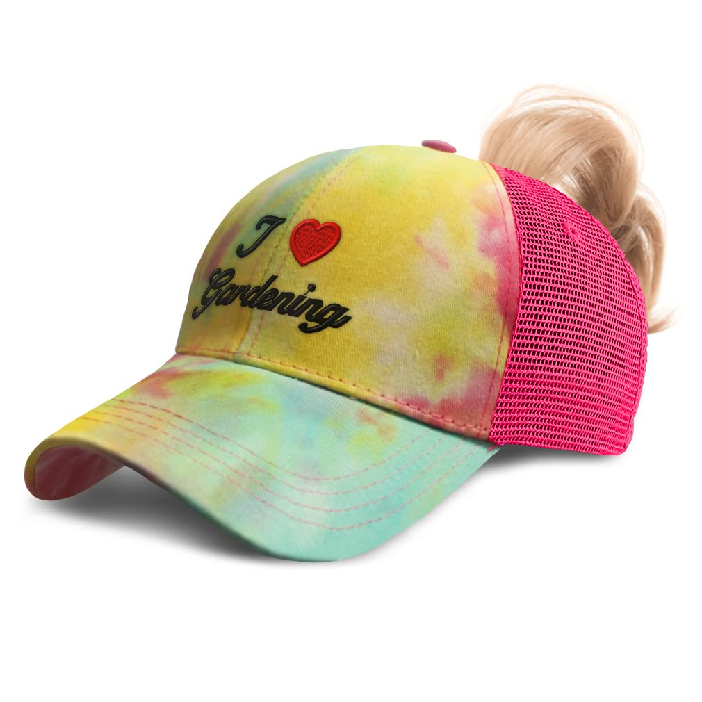 Custom Women's Ponytail Cap for Gardening - Red Heart Design Hat for Hobby Lovers, Perfect for Outdoor Activities, Yard Work & Gardening Enthusiasts