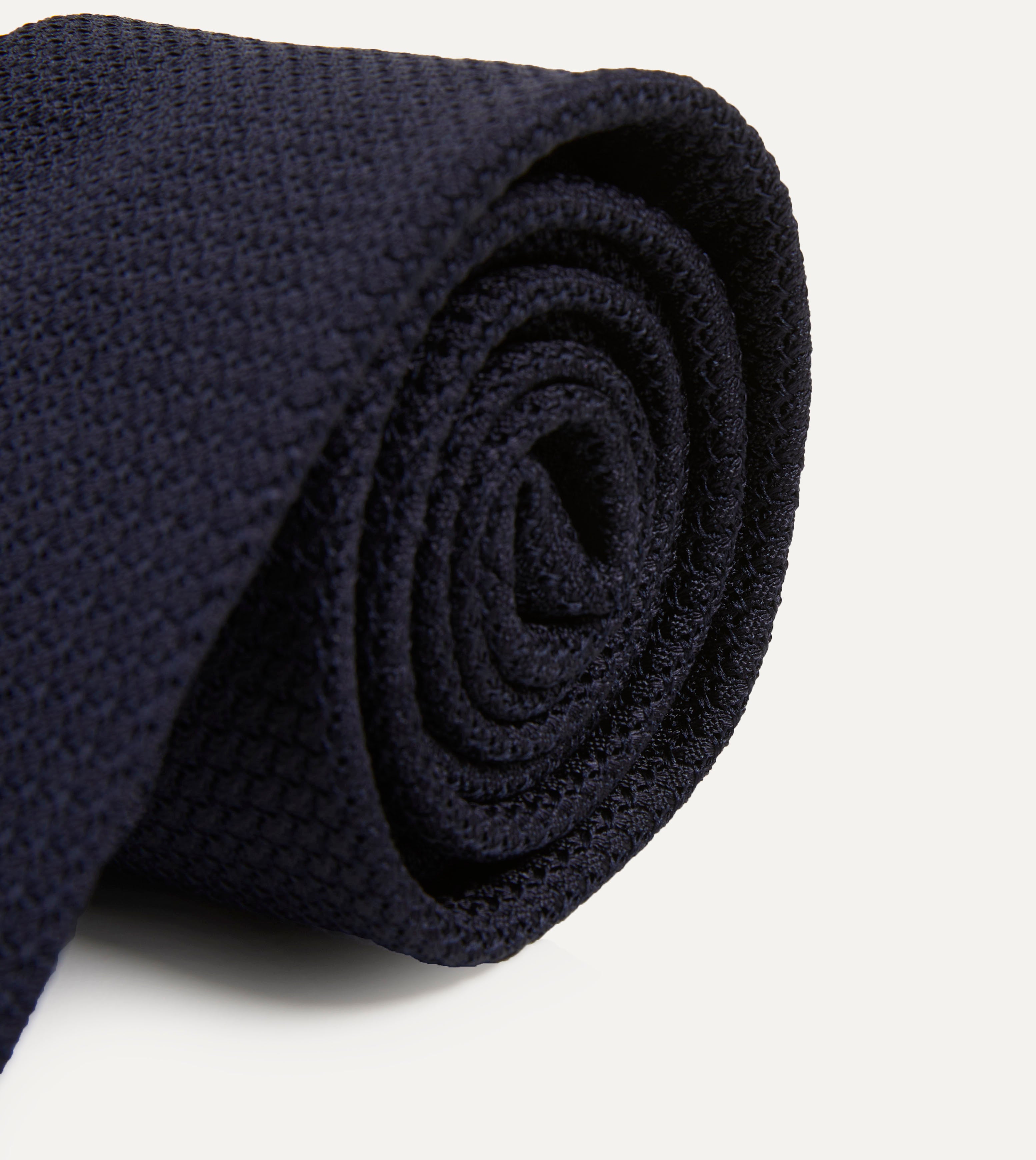 Premium Dark Navy Hand-Rolled Silk Grenadine Tie for Men - Elegant Formal Necktie for Weddings, Business & Special Occasions