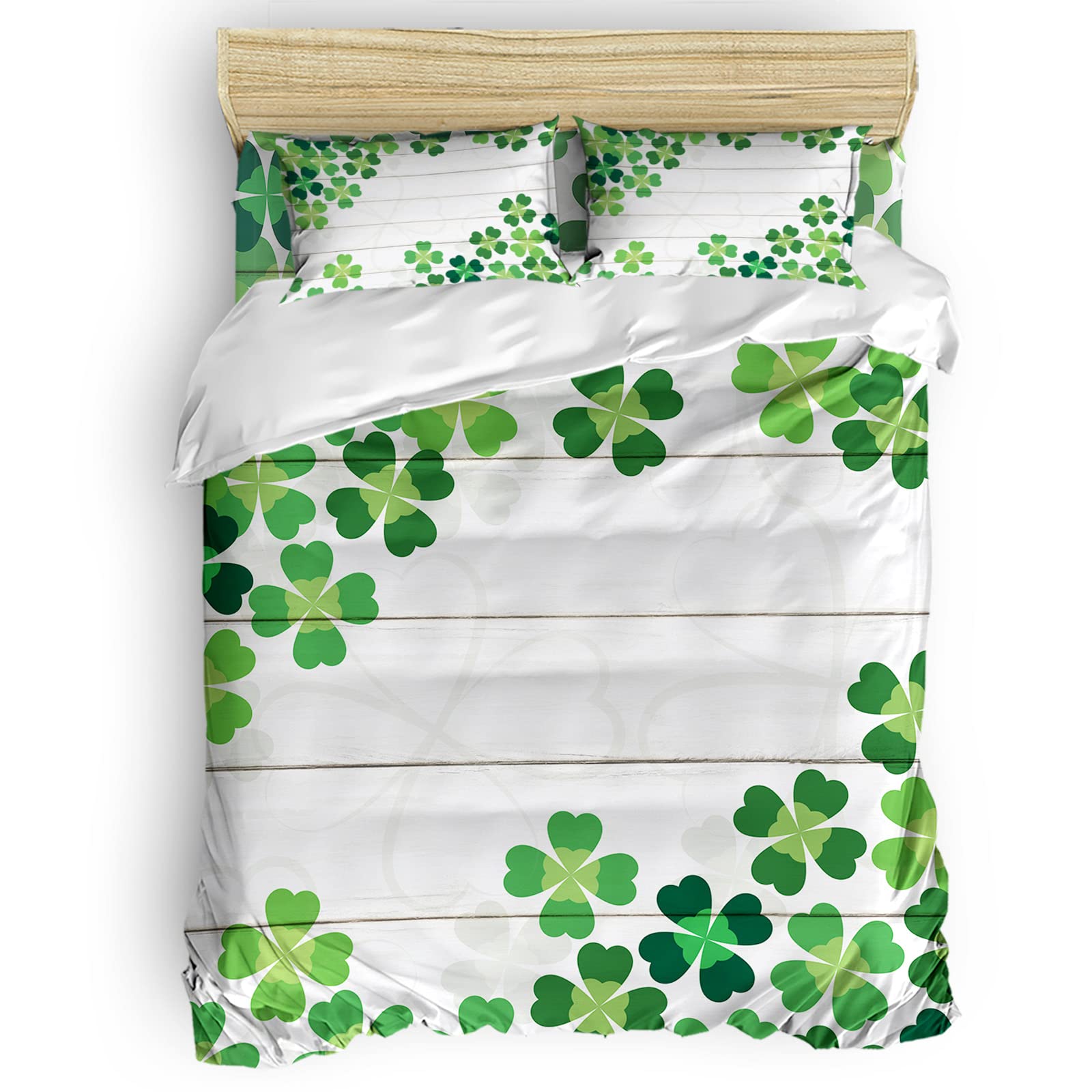 4-Piece Twin Size Quilt Set with 2 Pillowcases & Coverlet - Wrinkle Resistant, Breathable St. Patrick's Day Green Shamrock Bedspread for Home Comfort | Perfect for Guest Rooms, Dorms & Seasonal Decor