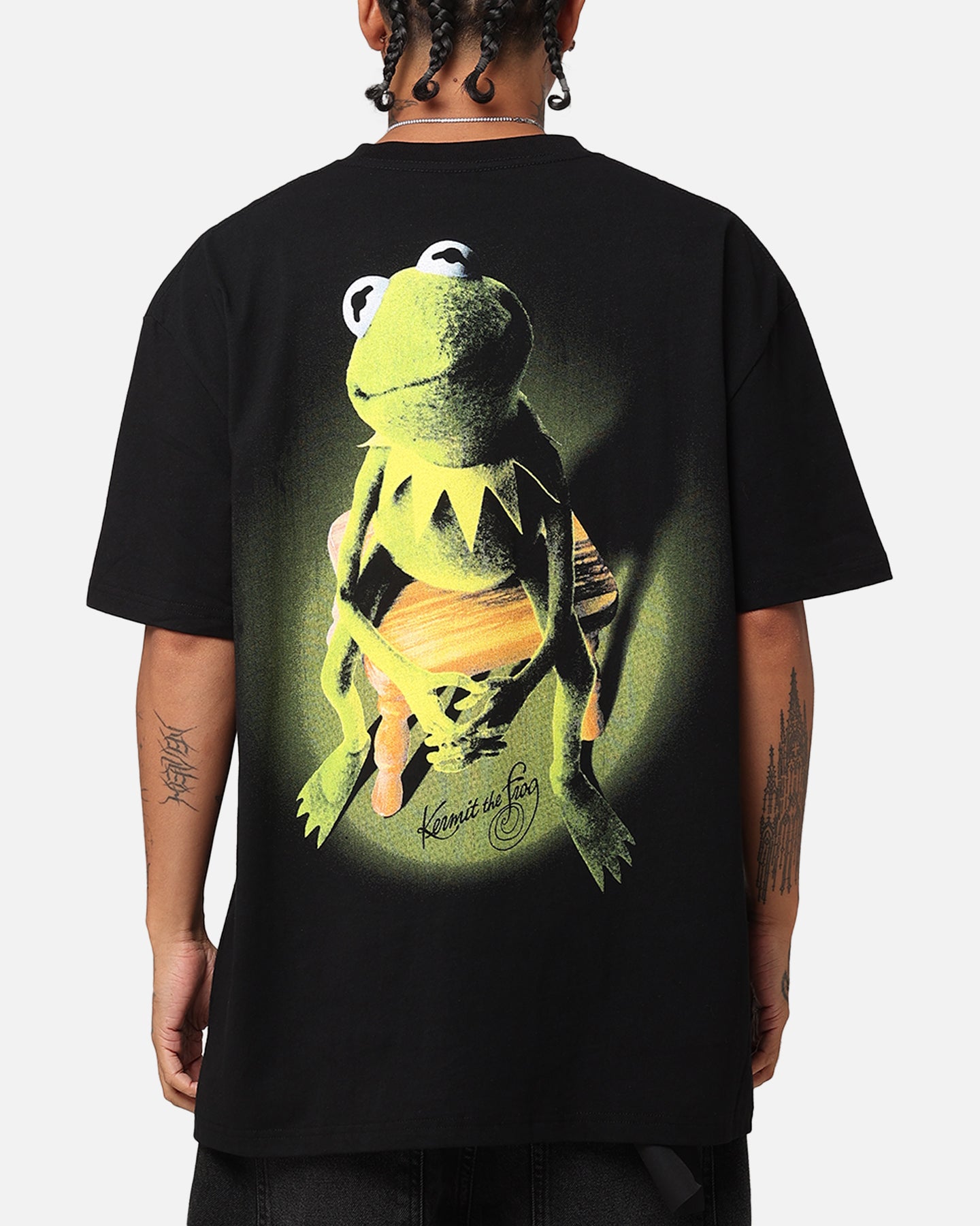 Vintage Disney The Muppets Kermit The Frog Heavy Cotton T-Shirt Black - Casual Wear, Cosplay & 90s Retro Fashion