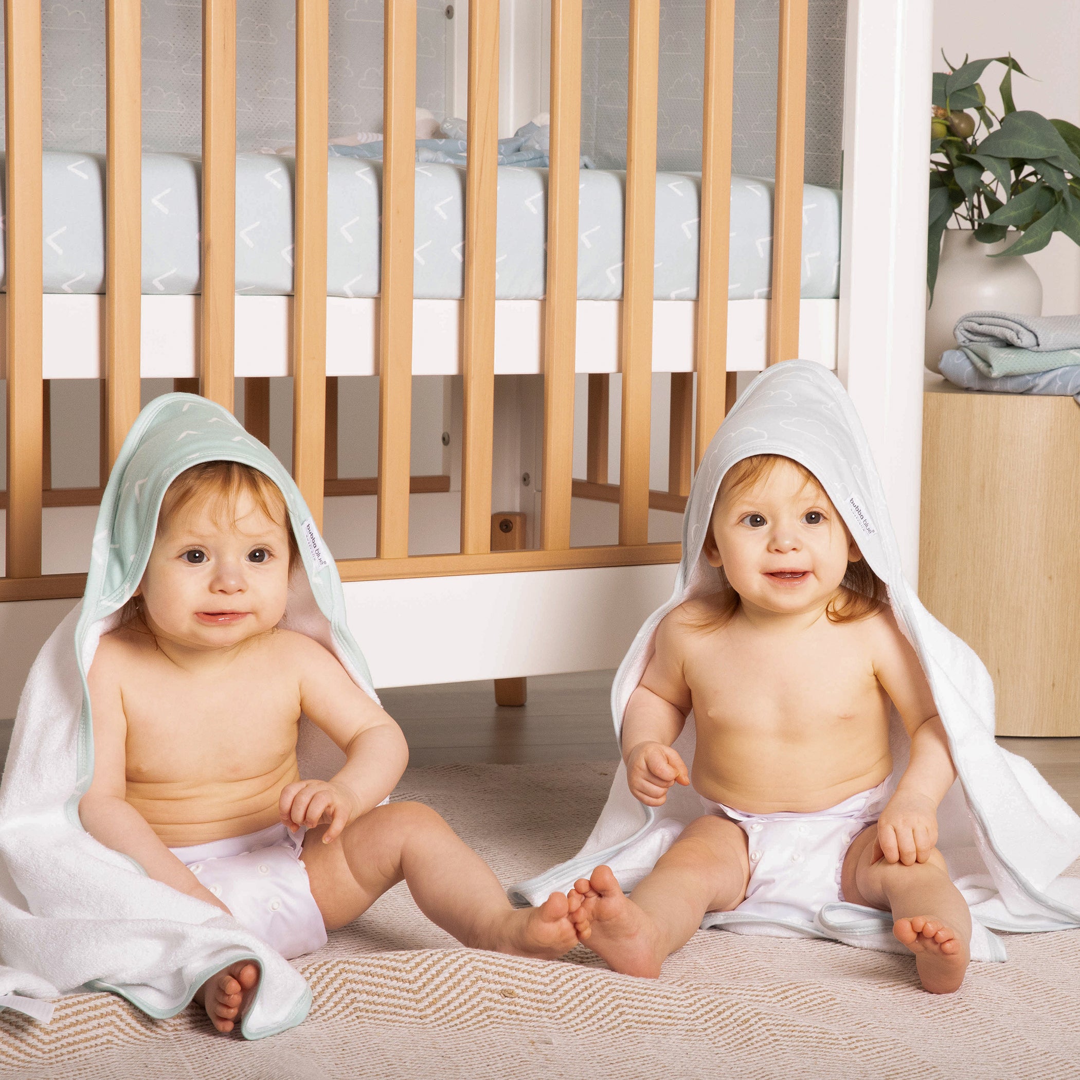 Nordic Style 2-Pack Hooded Baby Towel Set - Soft Dusty Sky & Mint for Newborns, Infants | Perfect for Bath Time, Swimming, and Beach Outings