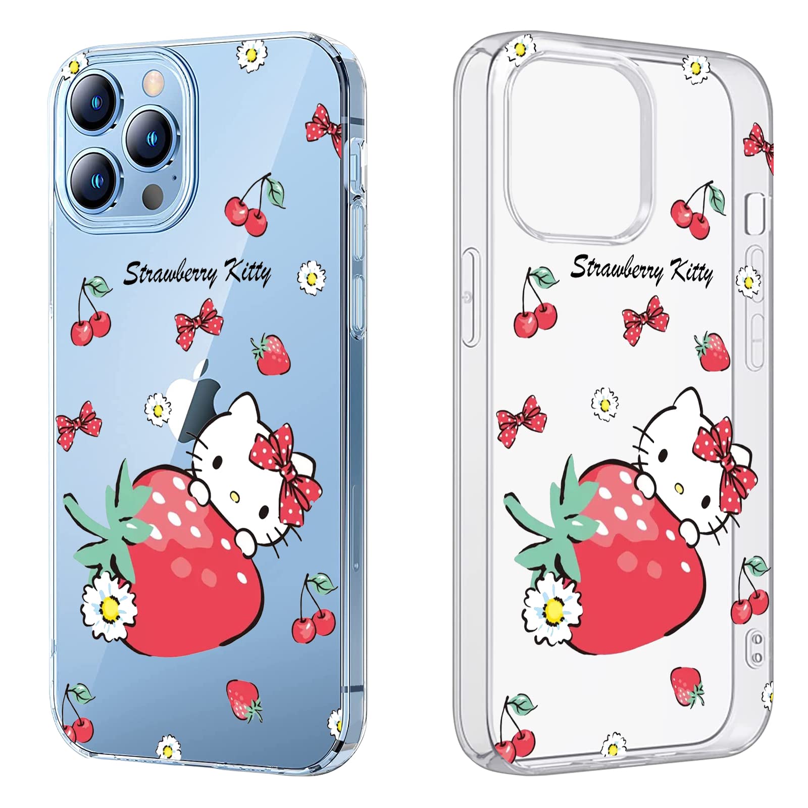 Hello Kitty iPhone 13 Pro Max Case (6.7 Inch) - Cute Kawaii Strawberry Cat Clear Soft Silicone Phone Cover for Women Girls Kids - Perfect for School, Work & Everyday Protection