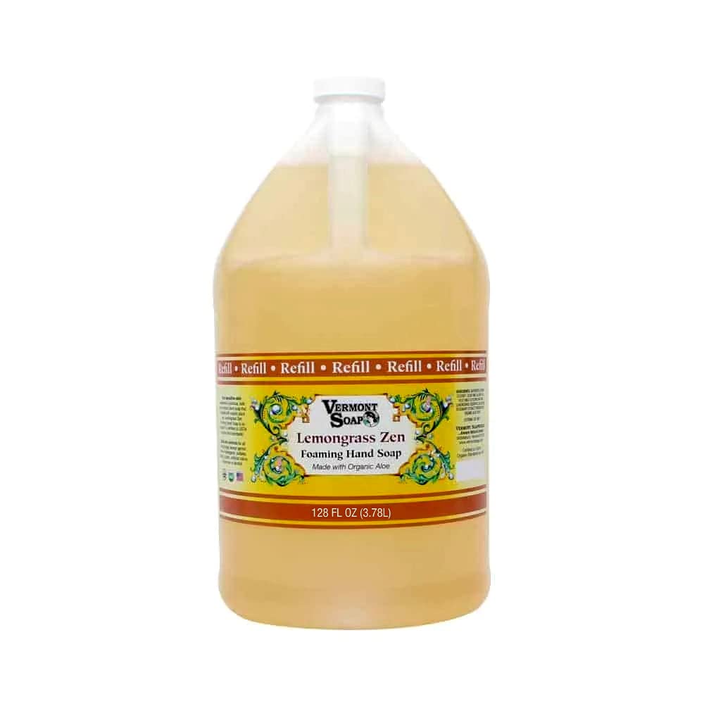 Vermont Organics Foaming Hand Soap - Ready-to-Use Lemongrass Scented Liquid Soap with Pre-Diluted Formula | Gallon Refill Size for Home, Office & Commercial Use | Natural & Economical Hand Wash Solution