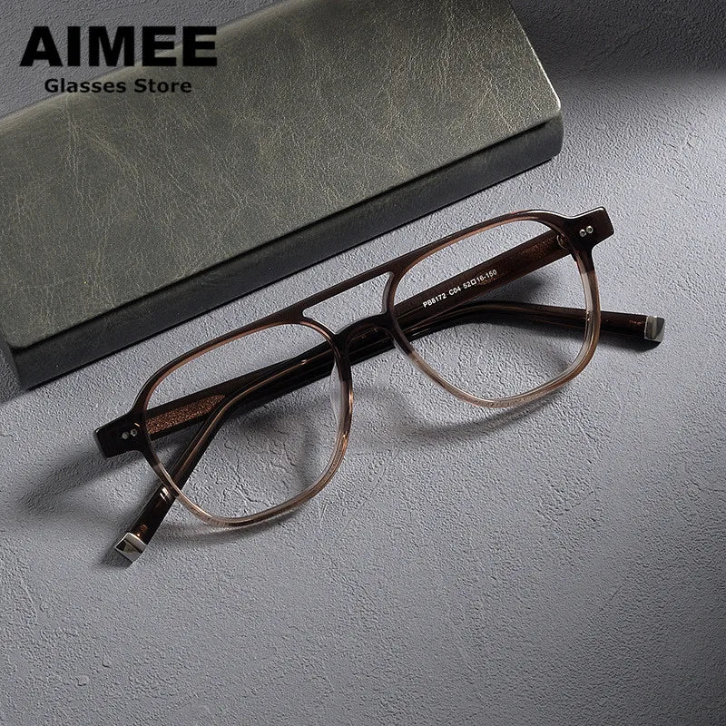 Aimee Unisex Full Rim Square Double Bridge Acetate Eyeglasses 8172 - Stylish & Durable Reading Glasses for Men & Women - Perfect for Office, Reading & Everyday Use