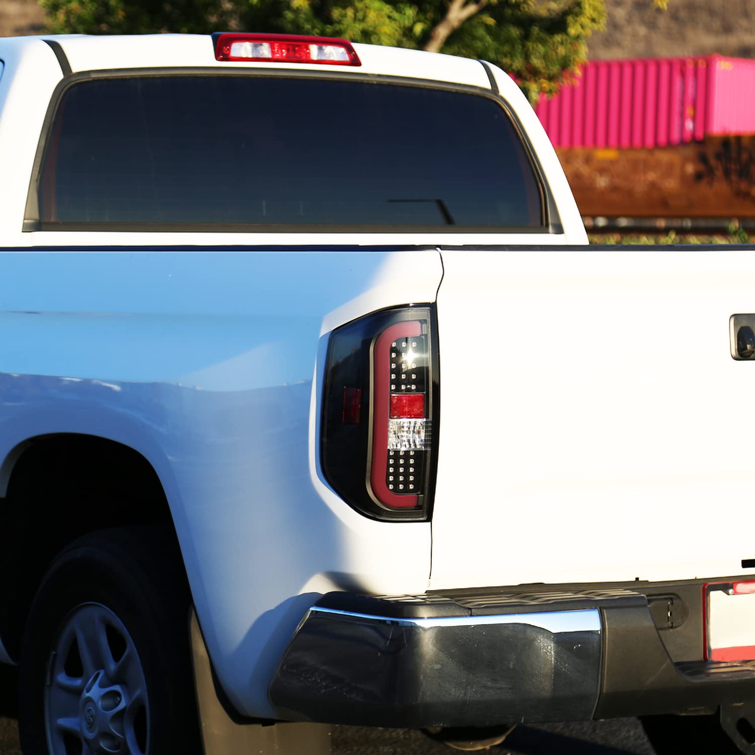 Spec-D Tuning Black Full LED Strip Tail Lights with Red Sequential LED Bar - Compatible with 2014-2021 Toyota Tundra - Left & Right Pair Assembly - Upgrade Your Truck's Style & Visibility for Night Driving & Custom Look