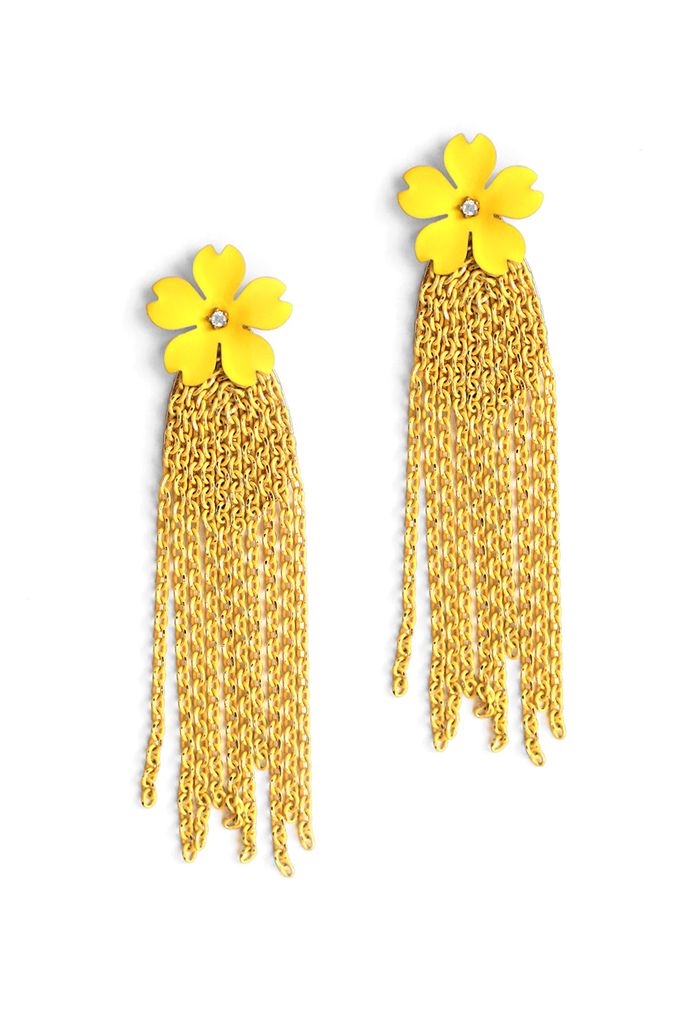 Elegant Yellow Flower and Chain Earrings for Women - Boho Chic Jewelry for Casual & Party Wear
