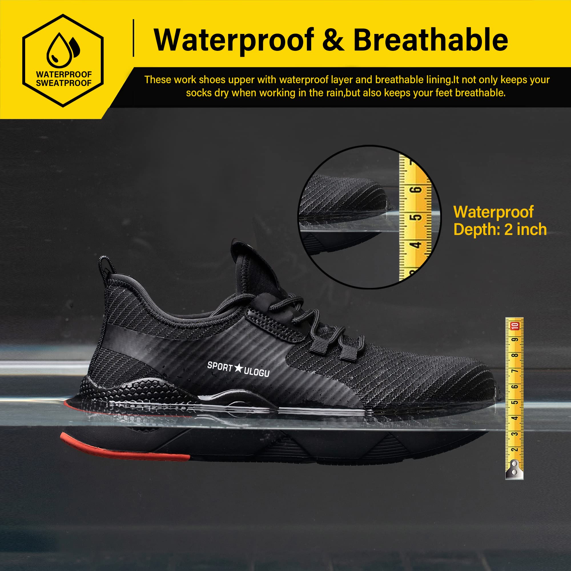 Waterproof Steel Toe Shoes for Men & Women - Lightweight Comfortable Puncture Proof Safety Work Sneakers - Construction, Industrial & Outdoor Work Shoes for Warehouse, Factory & Landscaping