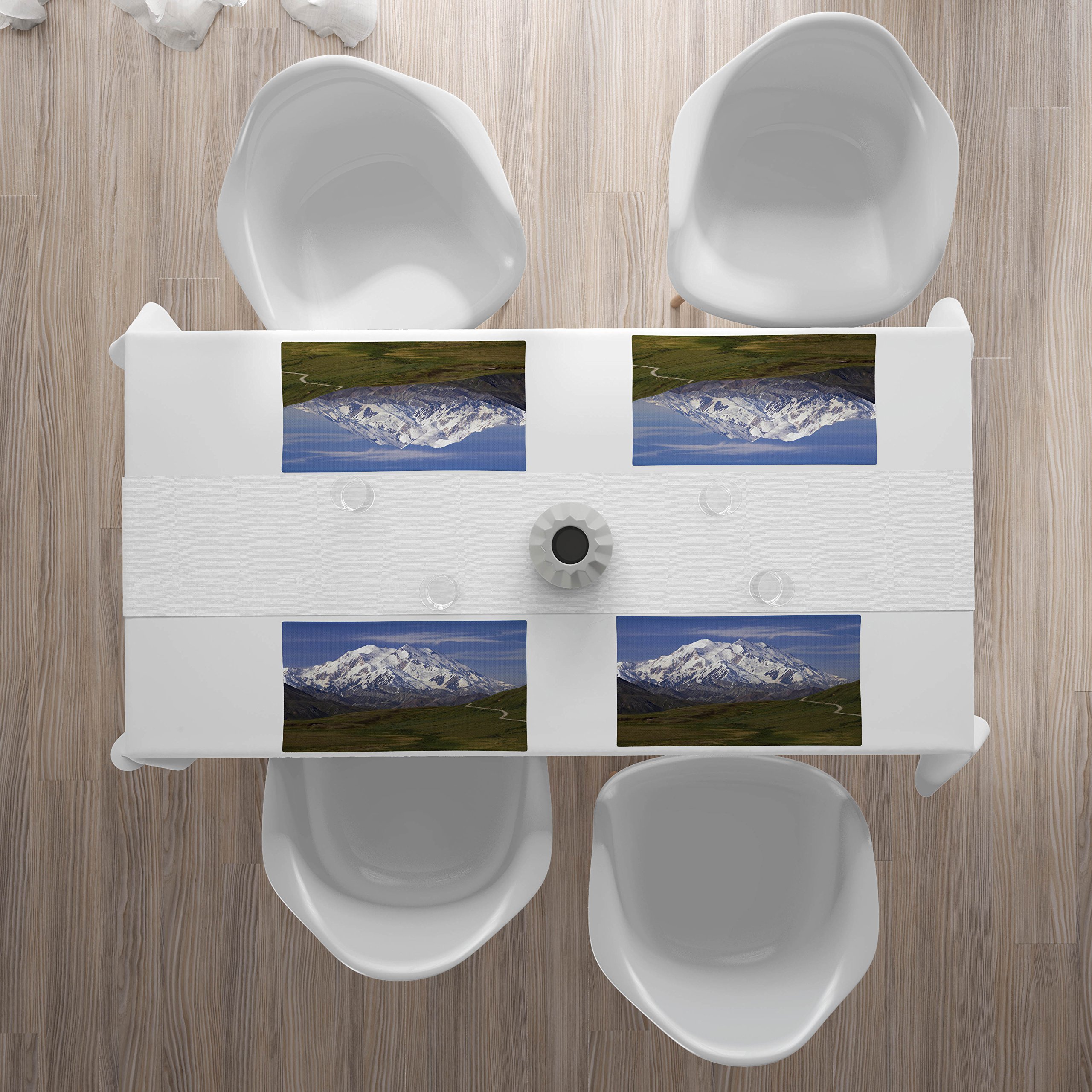 Ambesonne Alaska Place Mats Set of 4 - Denali National Park Scenic Landscape with McKinley Mountain - Washable Fabric Placemats for Dining Room & Kitchen Table Decor in Fern Green, White & Sky Blue - Perfect for Dinner Parties, Holiday Gatherings & Everyday Meals