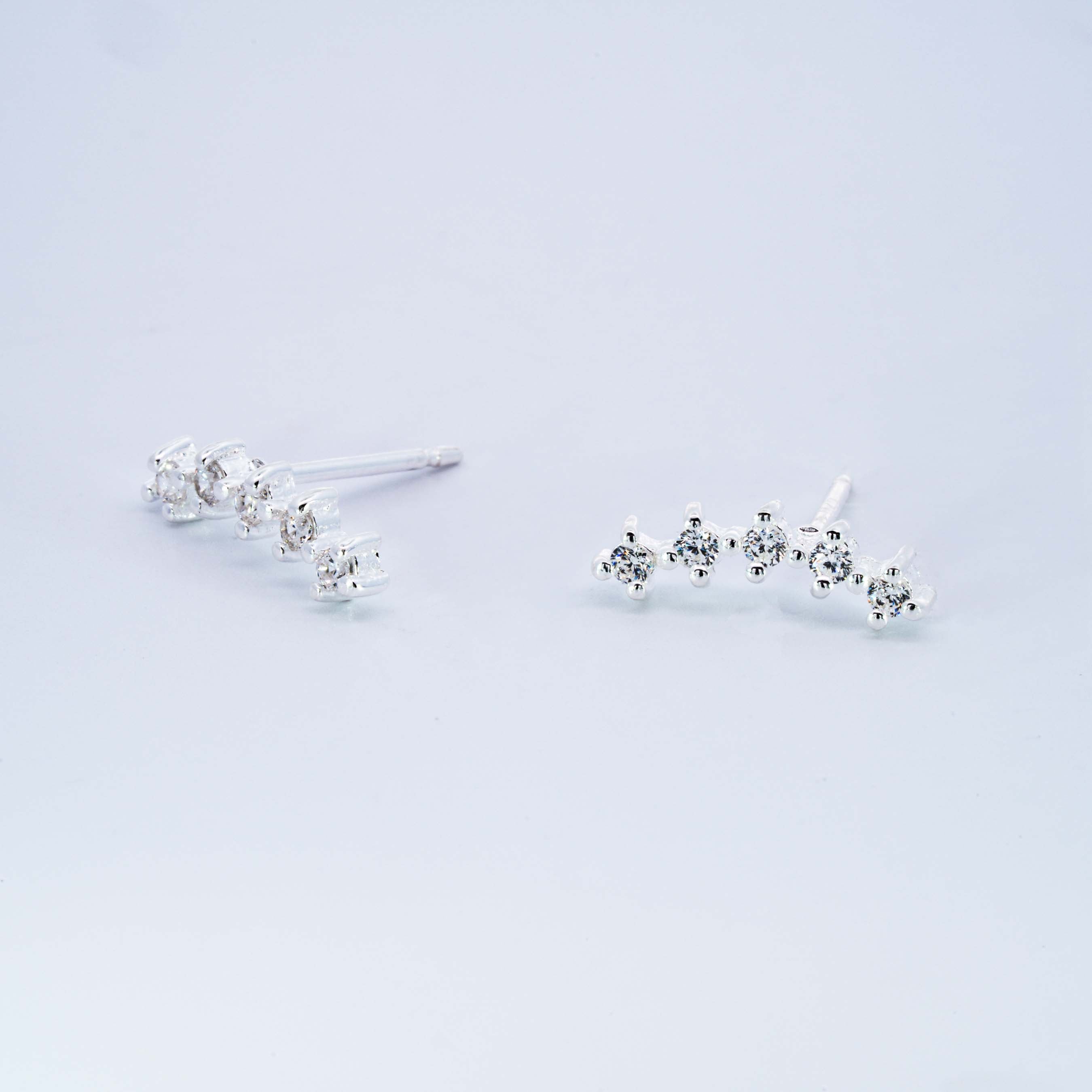 Elegant Curved 5 CZ Stud Earrings for Women - Perfect for Parties, Weddings & Everyday Wear