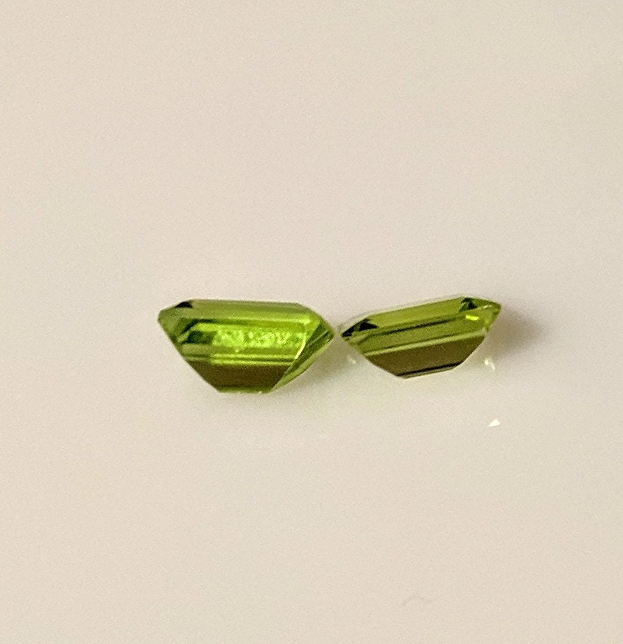 Natural Genuine Pakistani Peridot Loose Stones - 7x5mm Emerald Cut, 2.05tcw VVS, August Birthstone (Matched Pair) - Perfect for Jewelry Making, Engagement Rings & Birthstone Gifts