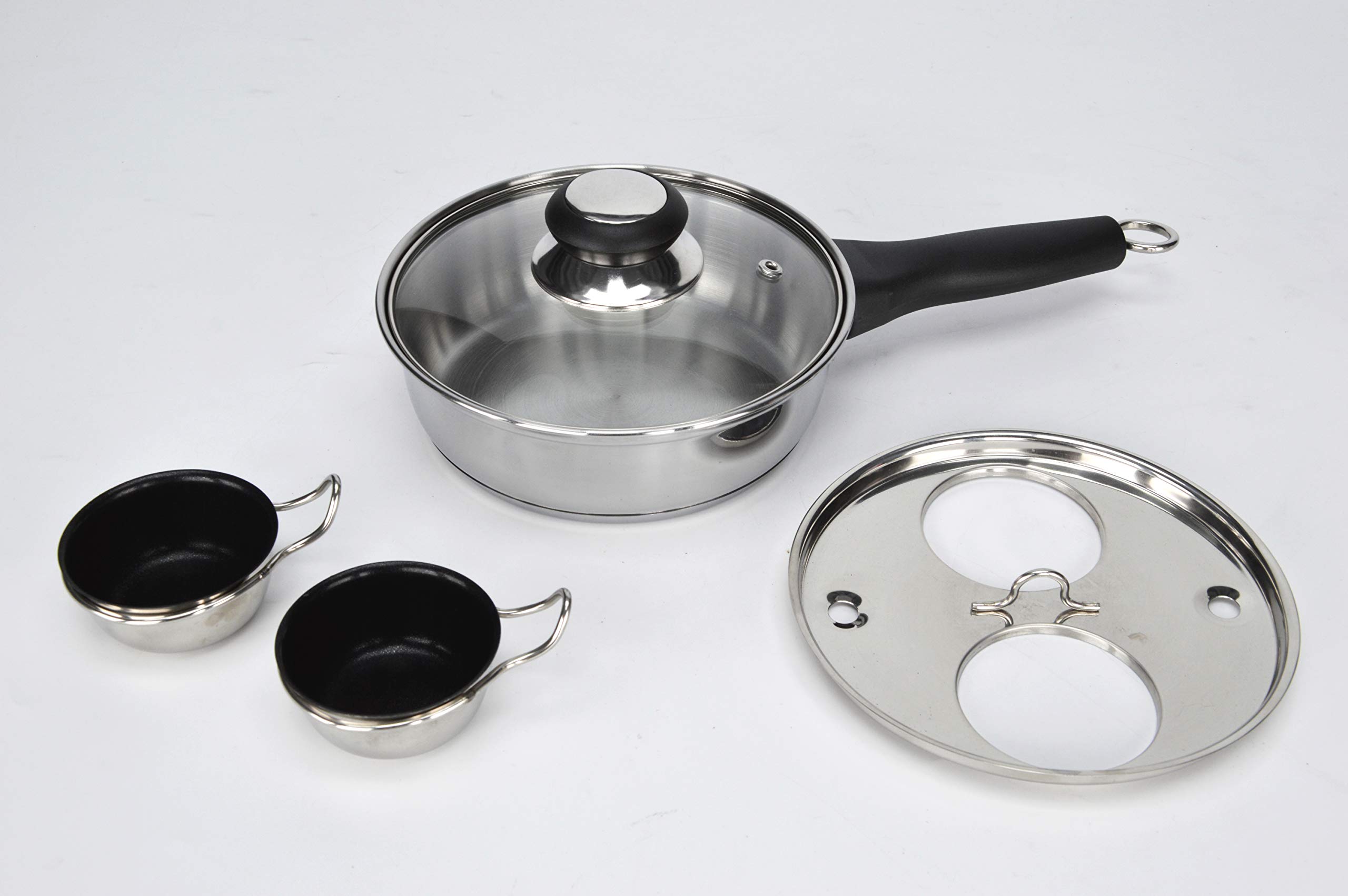 2-Piece Stainless Steel Egg Poacher Pan Set - Nonstick PFOA-Free Poached Egg Maker for Induction Cooktops - Perfect for Breakfast, Brunch & Healthy Cooking