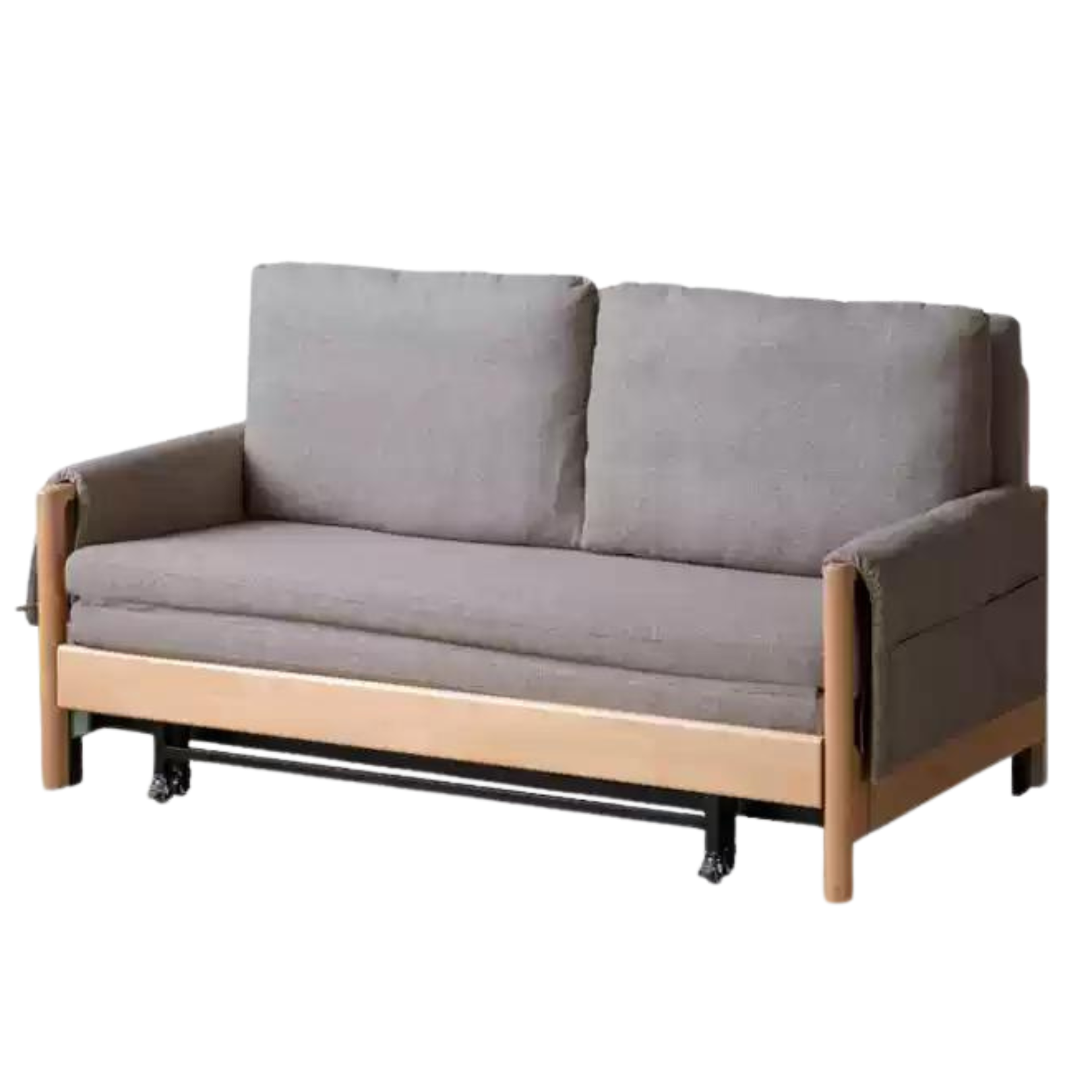 Modern Beech Solid Wood Sofa Bed - Convertible Sleeper for Small Spaces, Guest Room & Studio Apartments