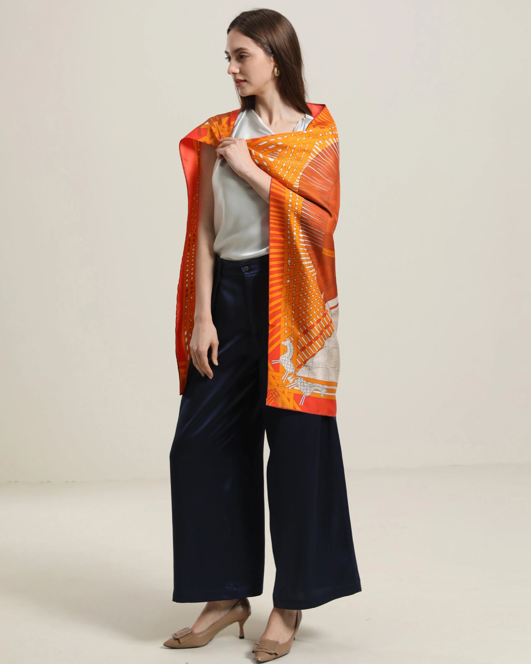 Luxury Silk Orange Scarf for Women - Elegant Fashion Accessory for Parties, Weddings & Everyday Wear