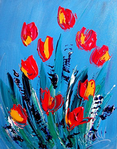 24 Inch Original Tulip Paintings - Handmade Floral Wall Art for Home & Office Decor | Perfect for Living Room, Bedroom, or Gift