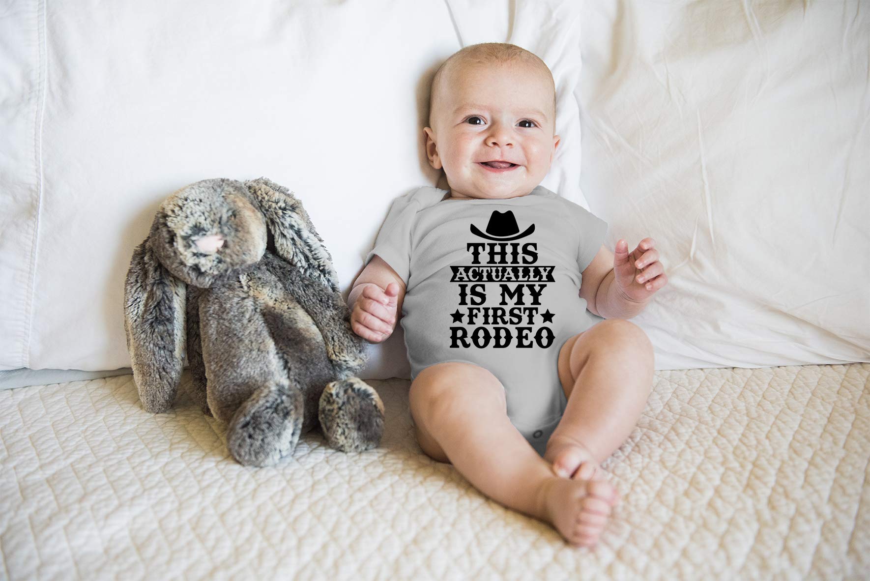 Funny Baby Bodysuit - 'This Is Actually My First Rodeo' Newborn Baby Boy Clothes - Cute Outfit for Rodeo Theme Parties & Photo Shoots