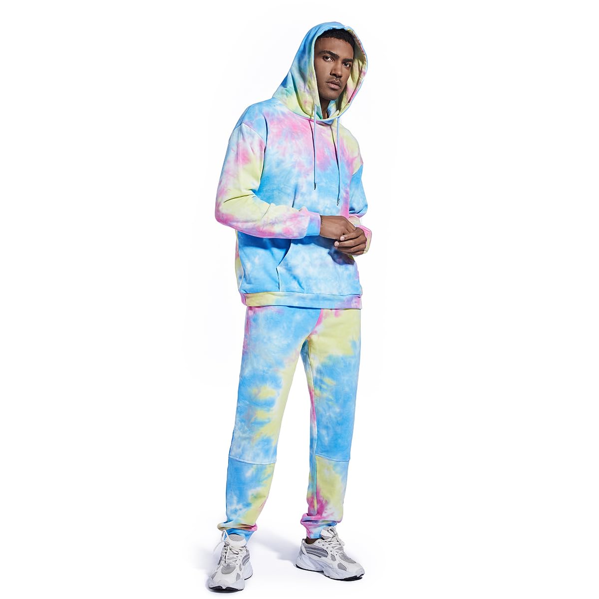Nanaco Men's Oversized Tie-Dye Tracksuit Set - 2 Piece Hoodie & Jogger Sweatsuit with Pockets | Streetwear, Lounge Wear & Gym Outfit