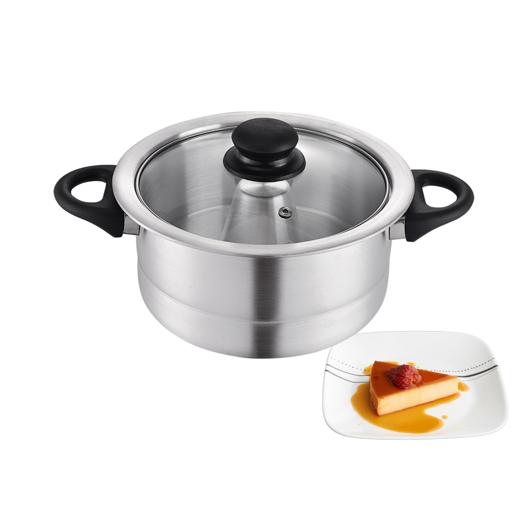 ARROYO Aluminum Double Boiler with Glass Lid - 1.6L Flan Maker for Perfect Custards & Desserts | Ideal for Baking, Steaming & Melting Chocolate (Bain-Marie)