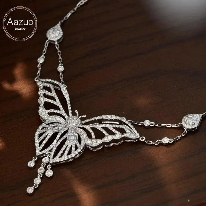 18K White Gold Diamond Butterfly Necklace - 1.2ct Certified Natural Diamonds, Luxury Fashion Jewelry Gift for Women | Perfect for Anniversaries, Weddings & Special Occasions