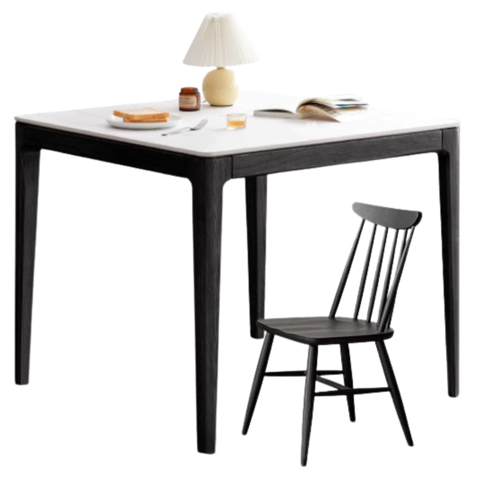 Solid Oak Wood Square Slate Dining Table - Rustic Farmhouse Style for Kitchen, Dining Room & Outdoor Patio