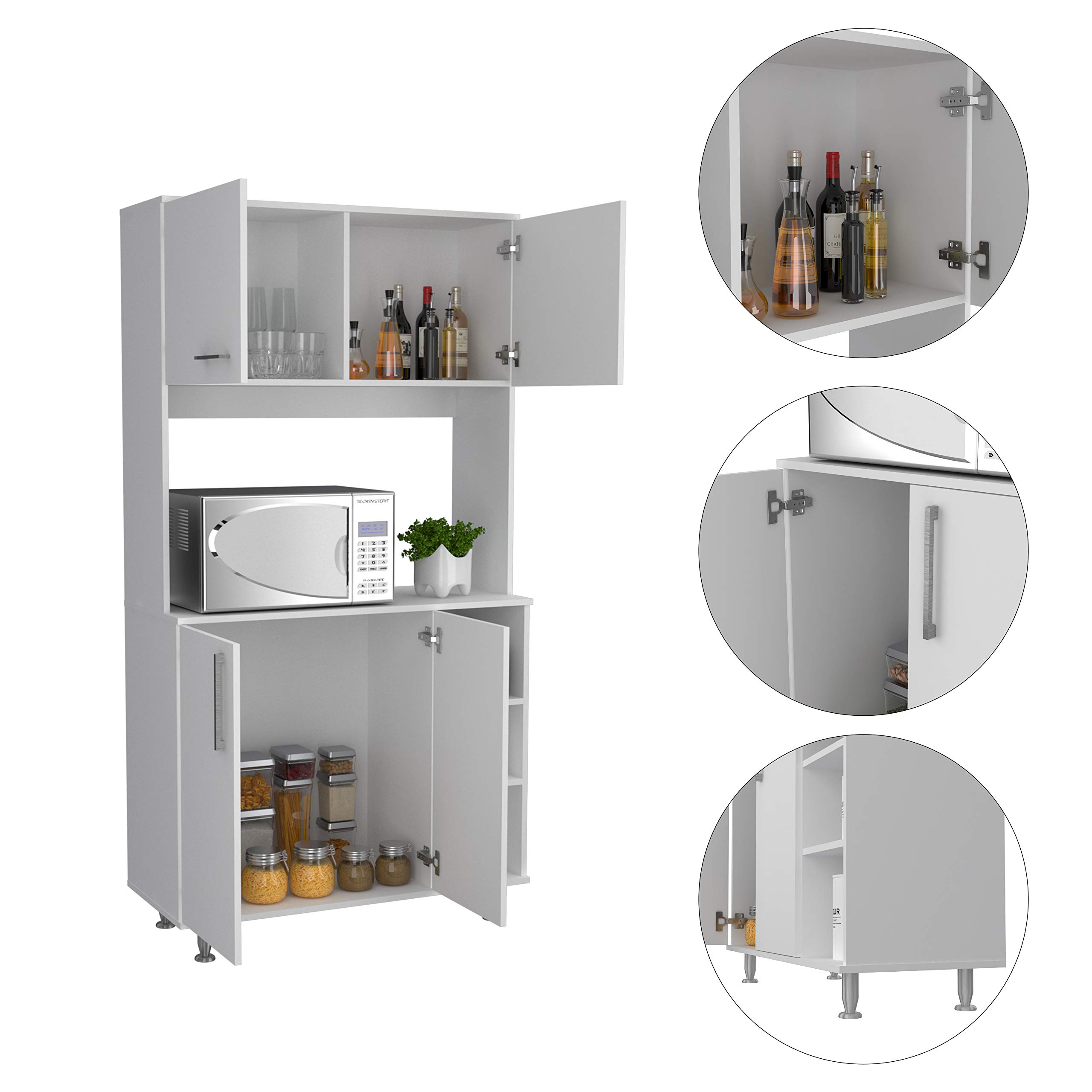 White Colorado Pantry Cabinet with 3 Open Shelves & 1 Storage Cabinet - Kitchen Organization Solution for Spices, Cookbooks & Small Appliances