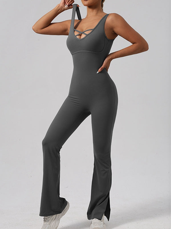 ZASUWA Women's Sexy Cross Neck Backless Flare Leg Jumpsuit - Perfect for Date Night, Parties & Special Occasions