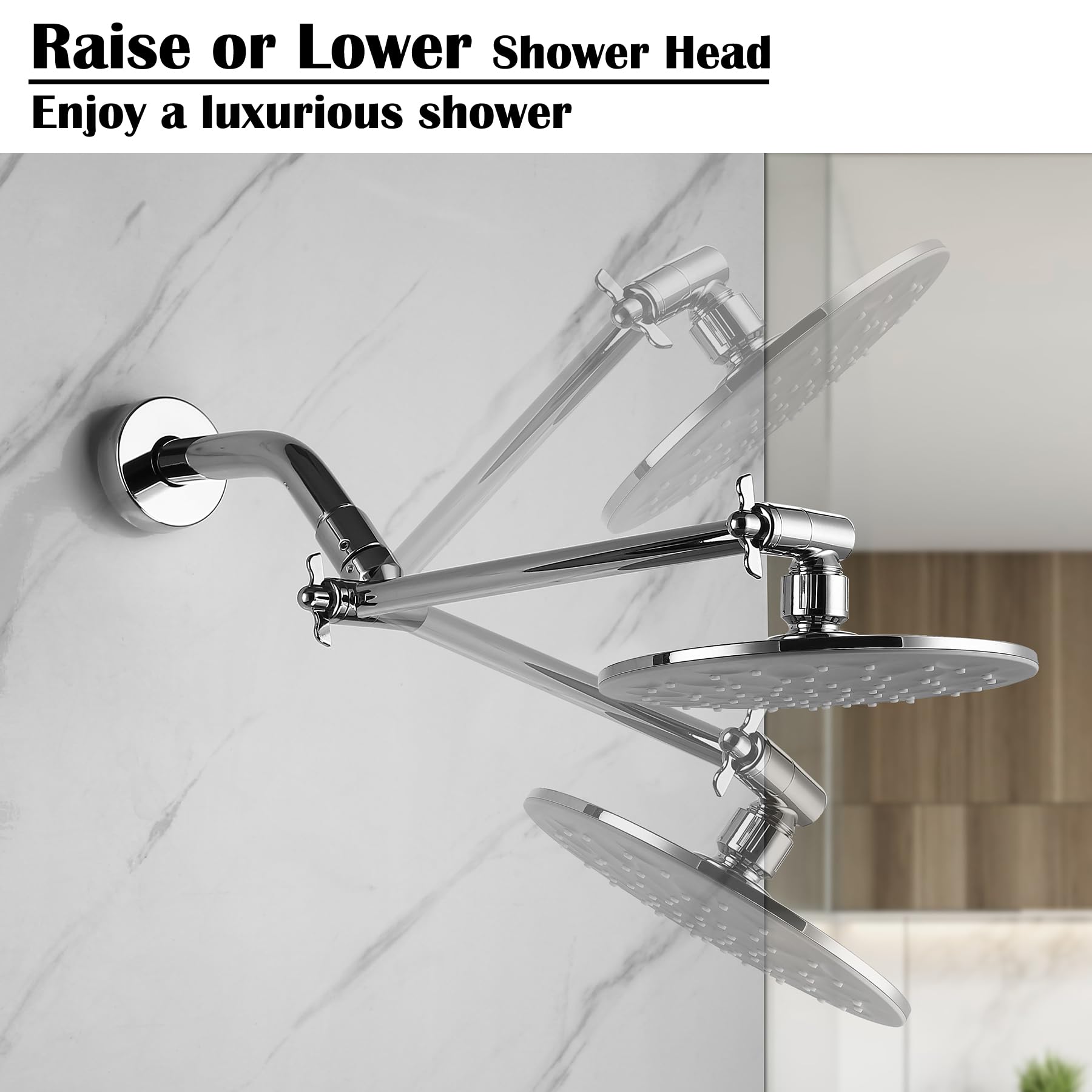 Adjustable Shower Extension Arm - 10 Inch Chrome Shower Head Extender with G1/2 Universal Connector for Rain Showerheads | Height & Angle Adjustable | Easy Installation | Perfect for Bathroom Renovation & Spa-Like Shower Experience