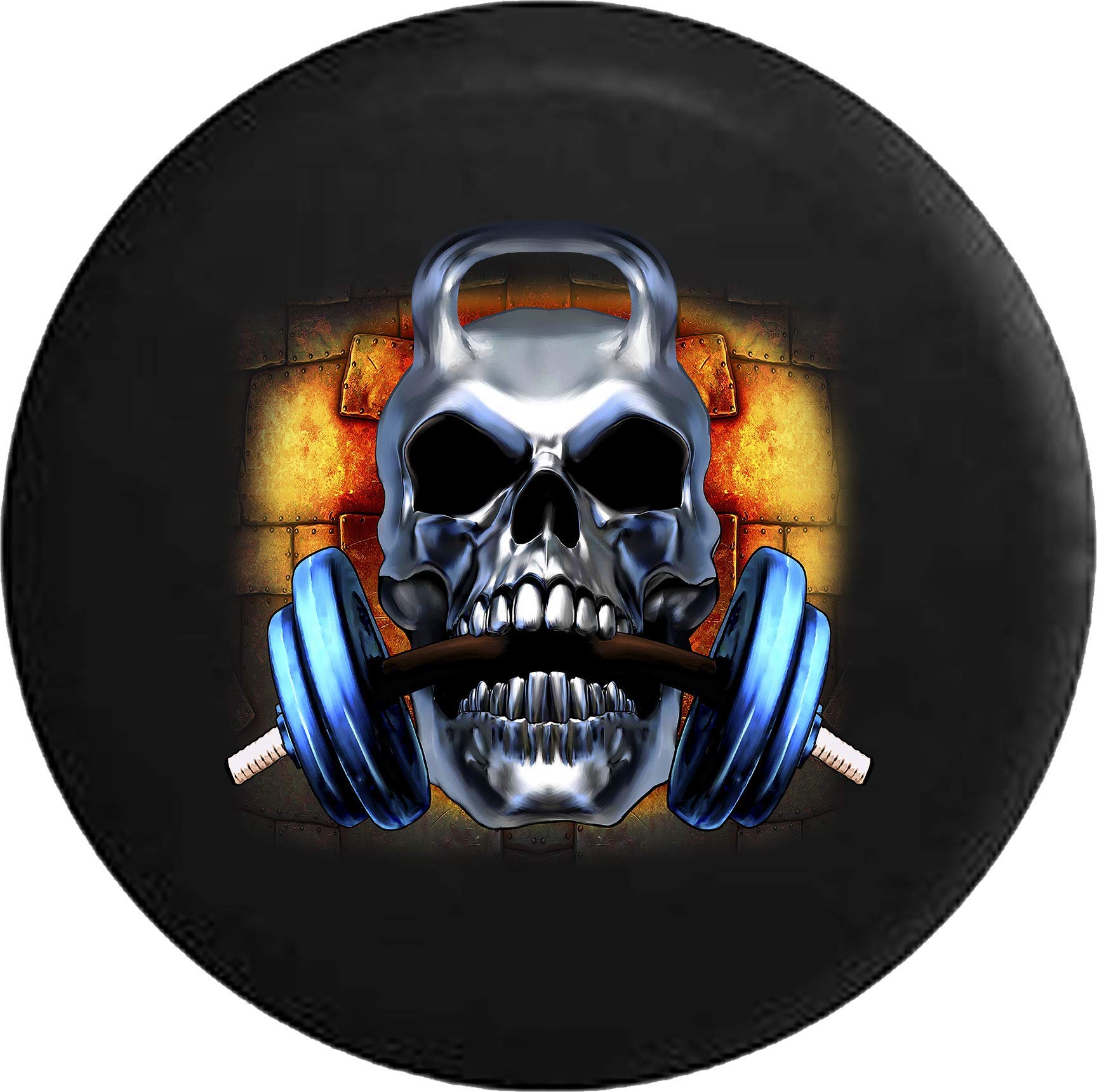 Black Tire Cover with Skull Design for Gym & Workout - 31 Inch Barbell Tire Cap | Perfect for CrossFit, Powerlifting & Home Gym Equipment Protection