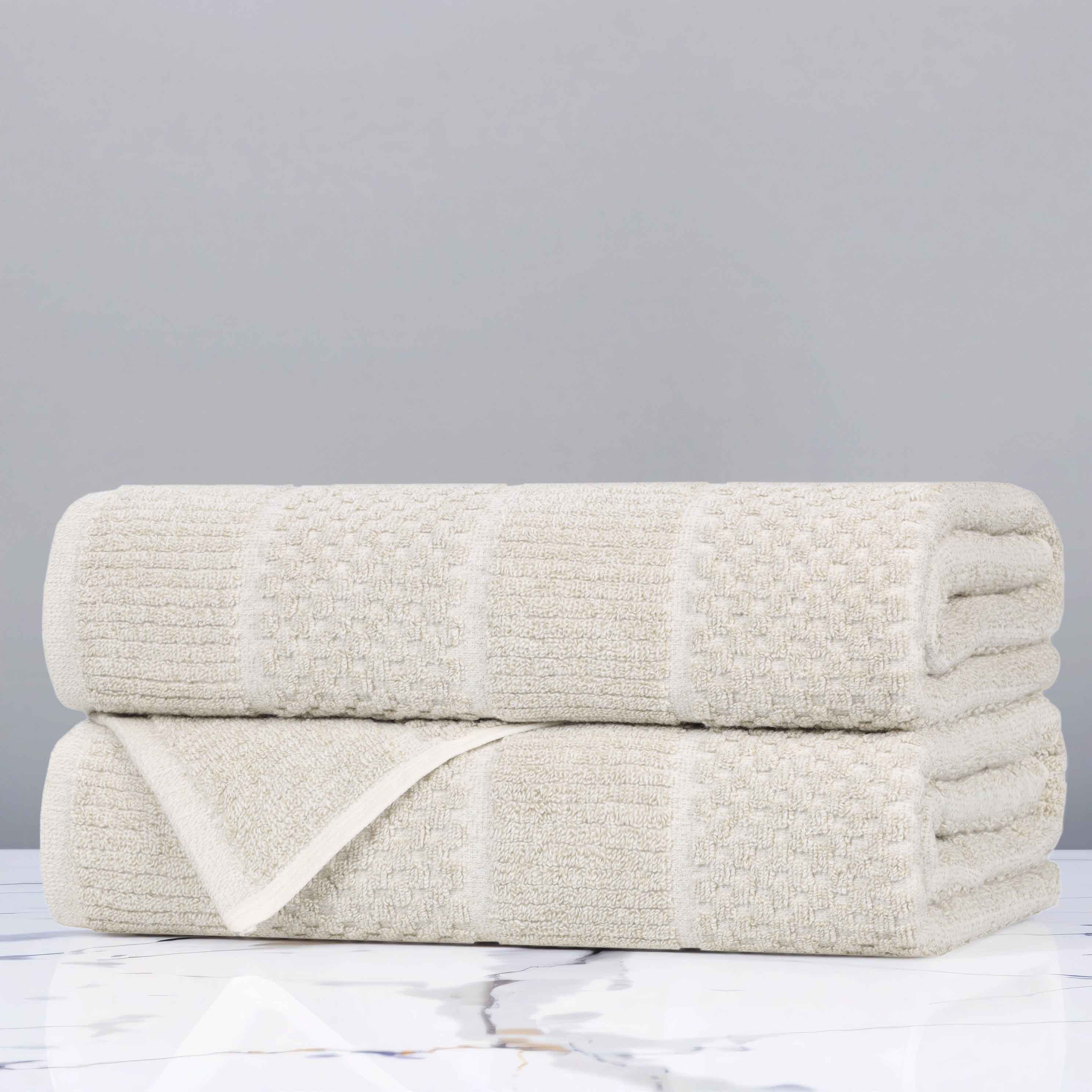 Soft & Absorbent Naples Cotton Blend Checkered and Ribbed Bath Towels Set of 2 - Luxury Spa Quality for Bathroom, Pool & Beach Use