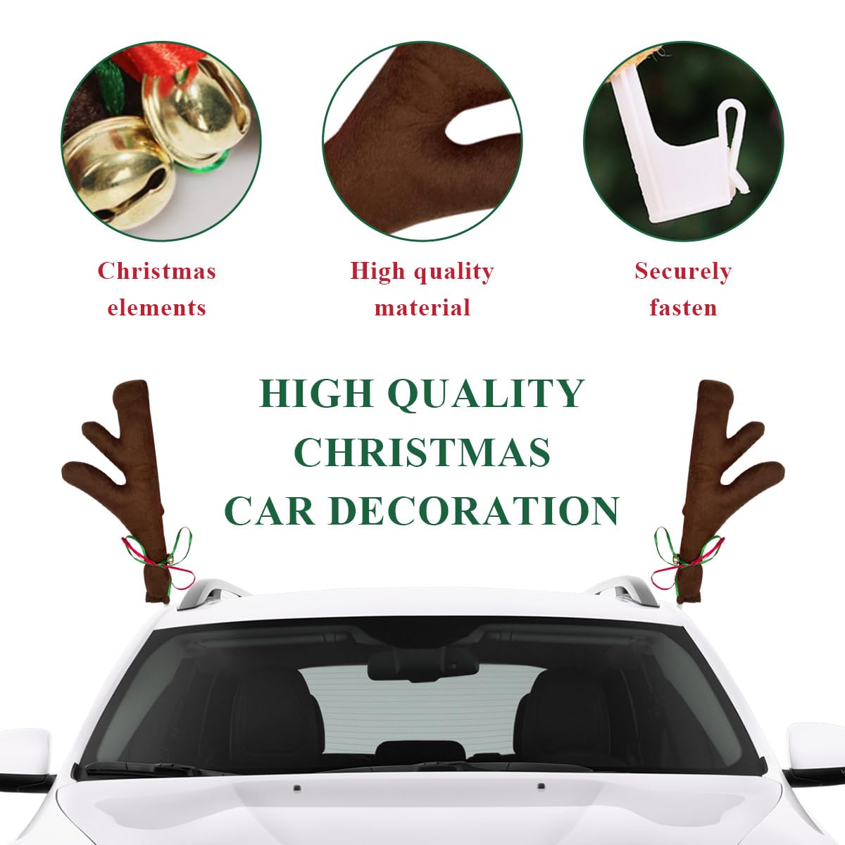 Premium Reindeer Car Kit - Antlers & Nose Auto Christmas Decorations for Cars, SUVs, Vans, Trucks | Universal Window & Grille Decor Accessories (Coffee Brown) | Perfect for Holiday Parades, Christmas Light Tours & Festive Family Road Trips