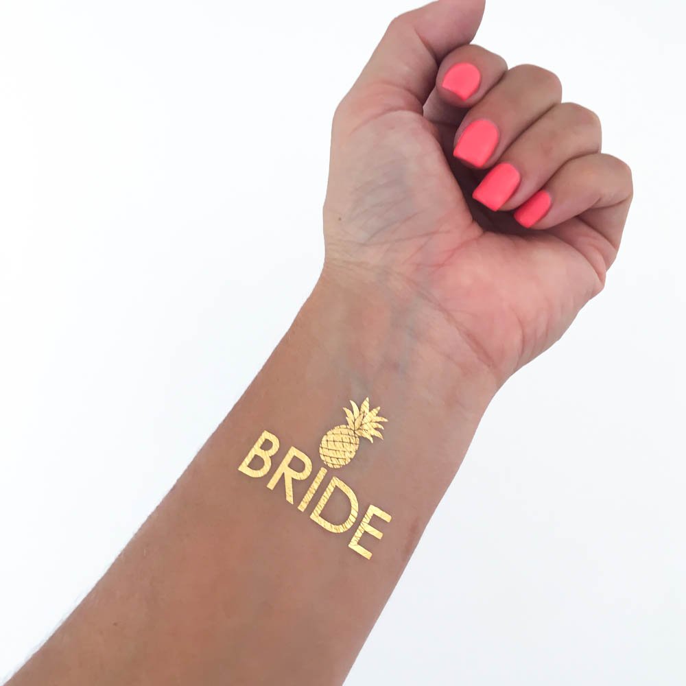 Gold Pineapple Temporary Tattoos - Metallic Gold Bachelorette Party Favors - Team Bride Tattoo Stickers for Summer Parties, Bridal Showers & Girls' Night Out