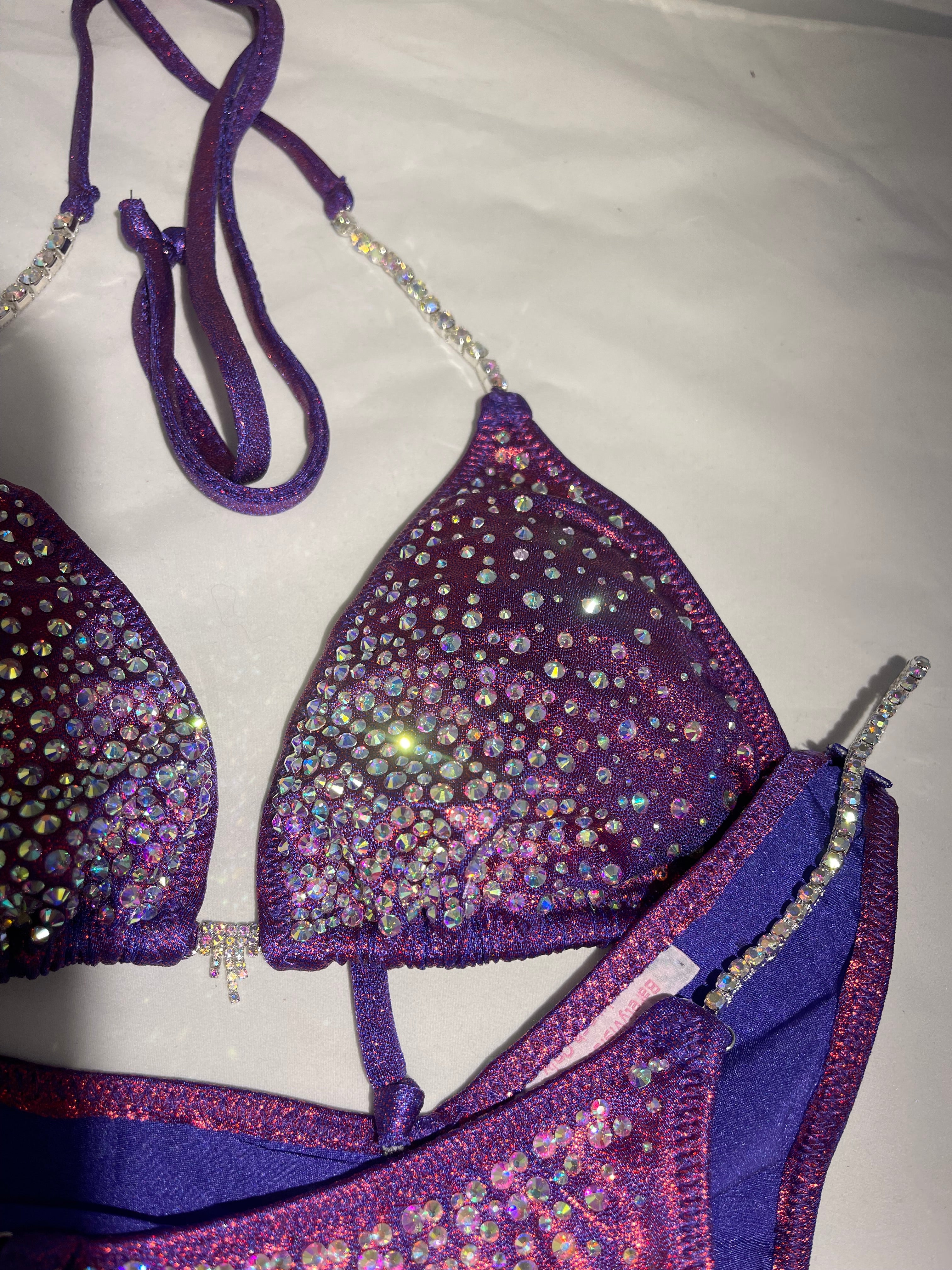 CS407 Purple & Hot Pink Rhinestone Grape Competition Bikini - High Performance Swimwear for Dance, Cheerleading & Pageants