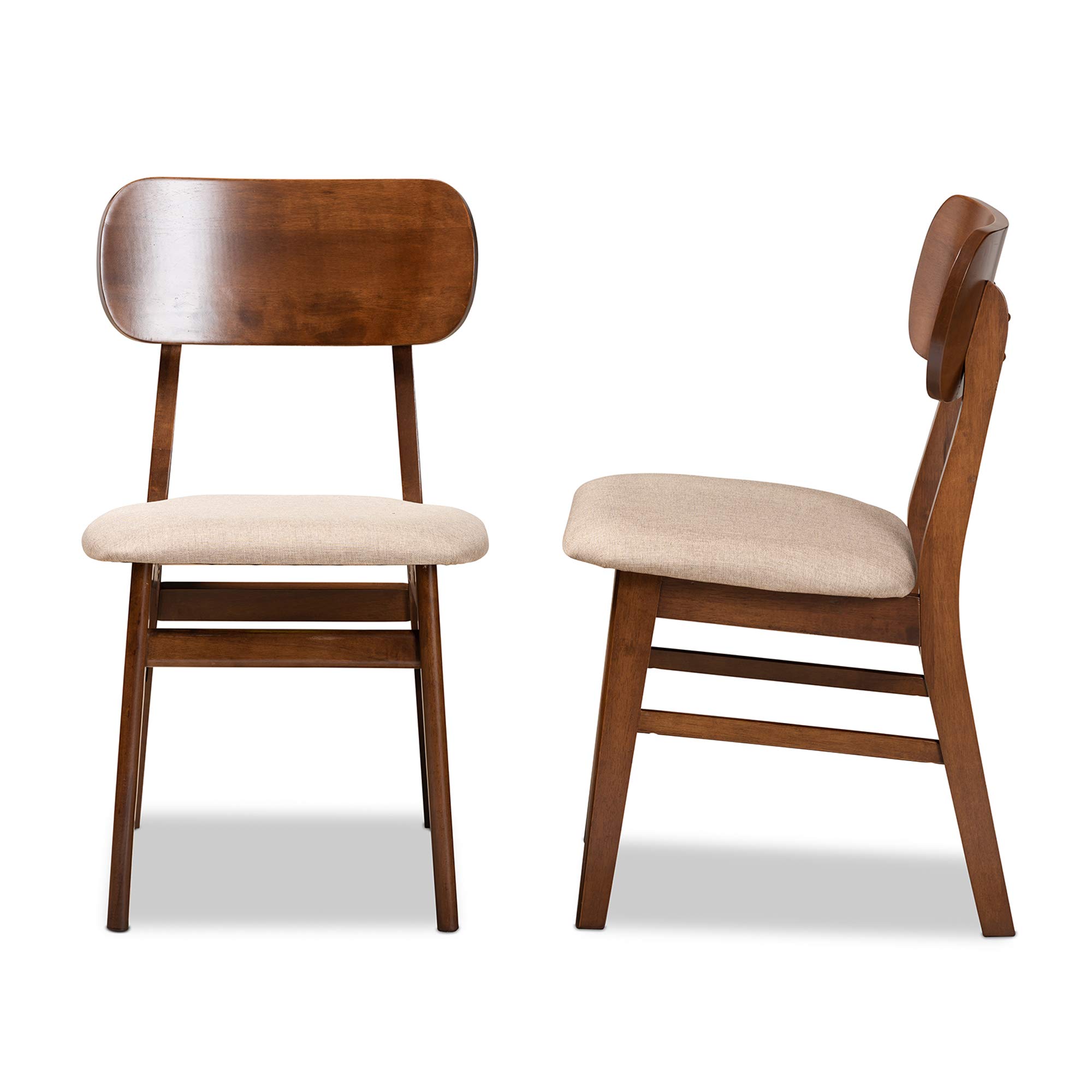 Baxton Studio Euclid 2-Piece Dining Chair Set - Sand Fabric Upholstered Seats with Walnut Brown Wood Frame - Modern Kitchen & Dining Room Furniture for Home Decor