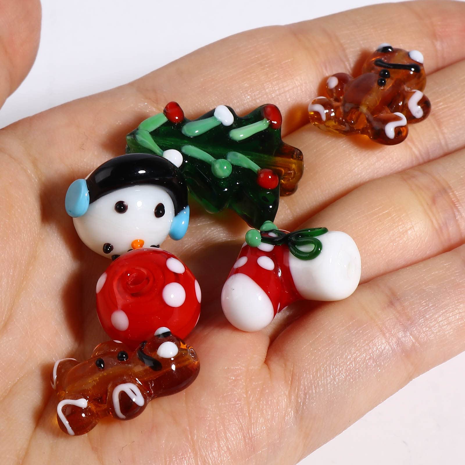 10Pcs Christmas Lampwork Glass Beads - Snowman, Stockings & Gingerbread Man Charms for DIY Jewelry Making | Perfect for Bracelets, Necklaces, Earrings & Holiday Decorations