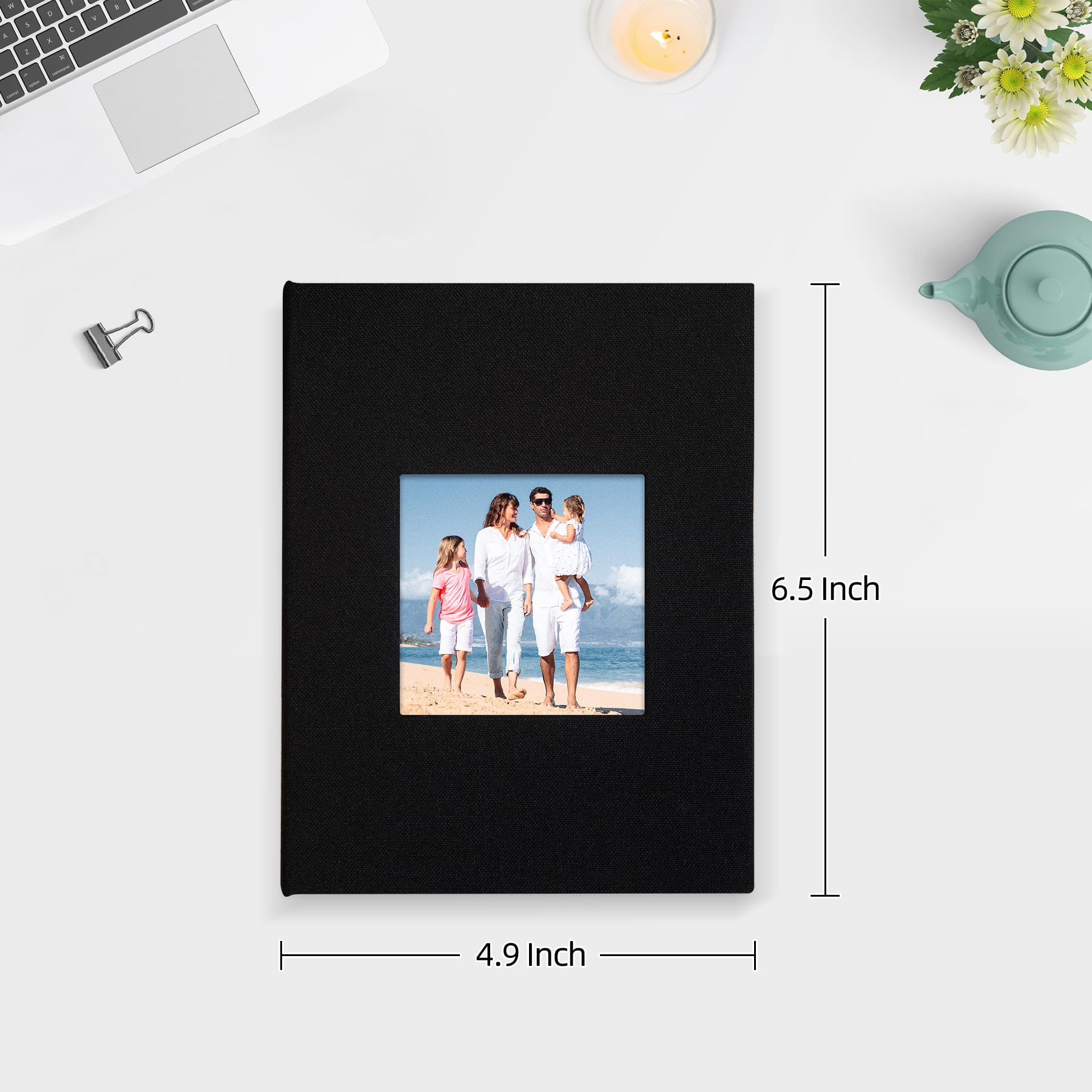 2 Pack Small 4x6 Photo Album with Linen Cover & Display Window - Holds 52 Vertical Pockets for Artwork, Postcards, Pictures Storage - Perfect for Wedding, Baby Photos & Travel Memories (Black)