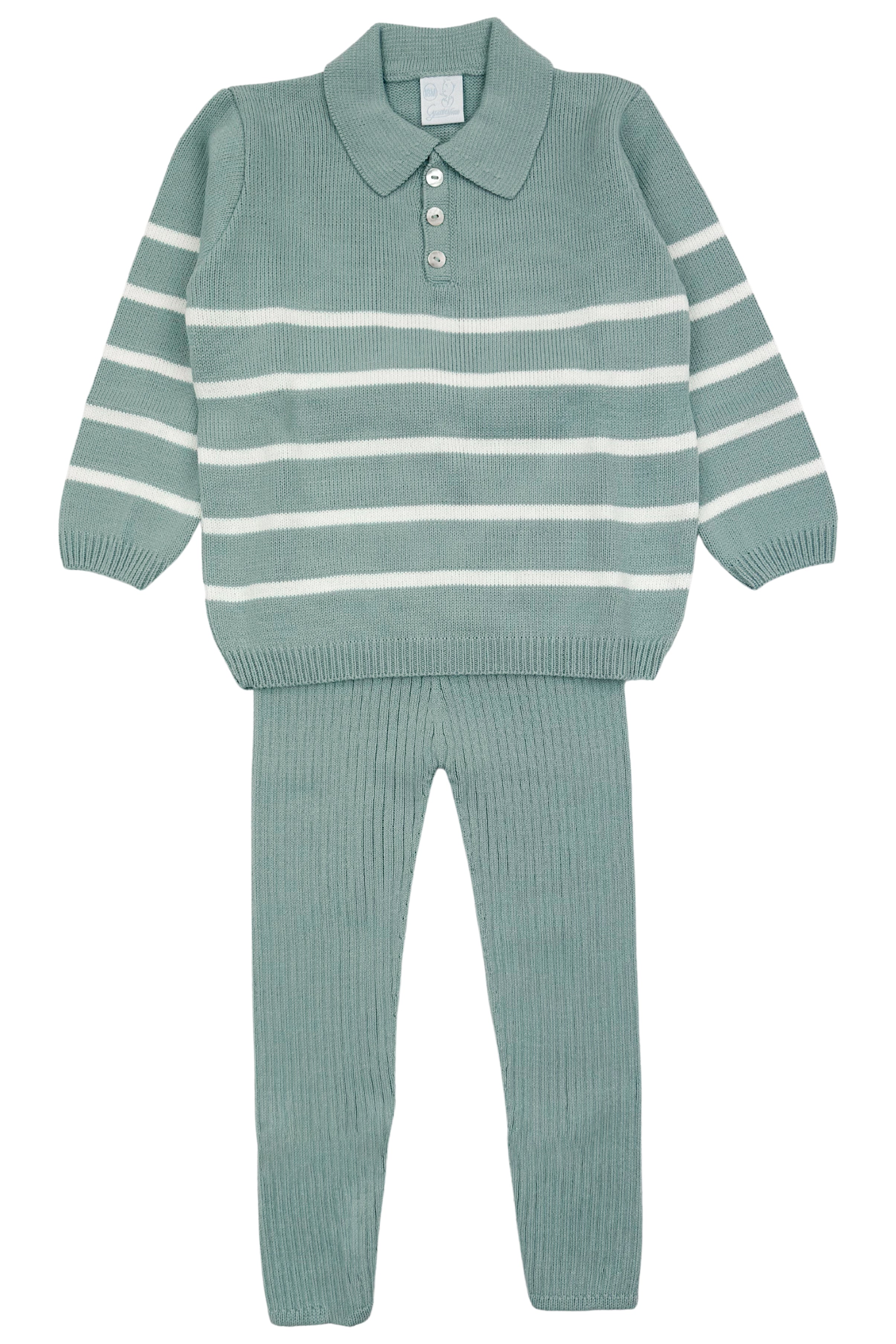 Tommy Hilfiger Sage Green Striped Knit Top & Leggings Set - Women's Casual Outfit for Yoga, Running & Everyday Wear