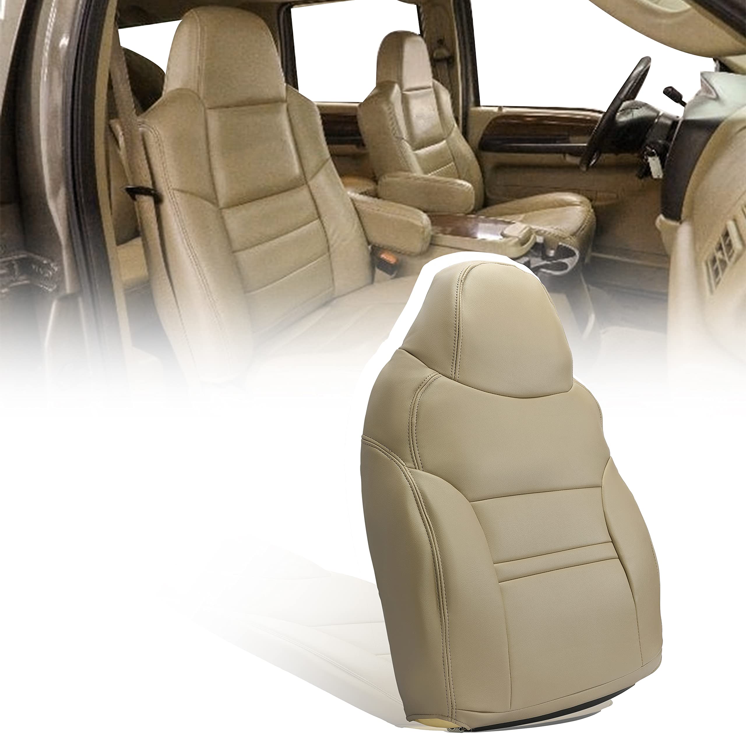 ECOTRIC Tan Synthetic Leather Seat Covers for 2000-2001 Ford Excursion Limited & XLT Models - Driver Bottom & Top Cover + Passenger Top Cover | Durable Protection & Comfort Upgrade for Trucks & SUVs
