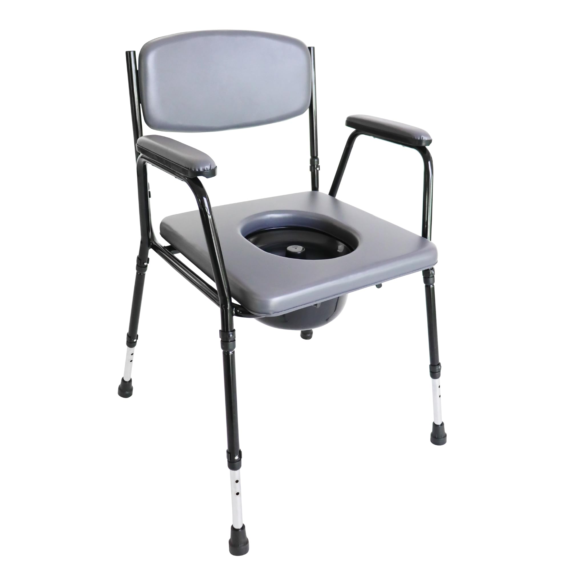 Pepe Adjustable Padded Bedside Commode for Seniors - Stand Alone Toilet Safety Rail with Removable Bucket | Elderly Care, Mobility Assistance & Home Healthcare Use