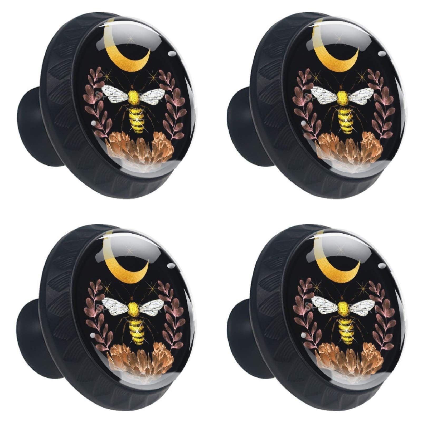 4 Pcs Honey Moon Bee Crystal Glass Cabinet Knobs - 30mm Drawer Handles for Kitchen Cabinets, Dresser, Cupboard & Wardrobe - Elegant Home Decor Upgrade for Bedroom, Bathroom & Living Room Furniture