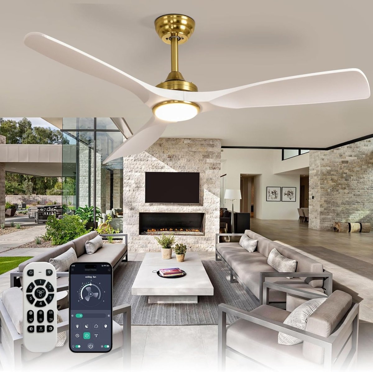 Depuley 52 Inch Modern Ceiling Fan with LED Lights and Remote Control - Ultra Quiet Reversible DC Motor, 3 Color Temperature Adjustable Lighting - Perfect for Bedroom, Living Room, Study or Patio - Energy Efficient Low Profile Flush Mount Design