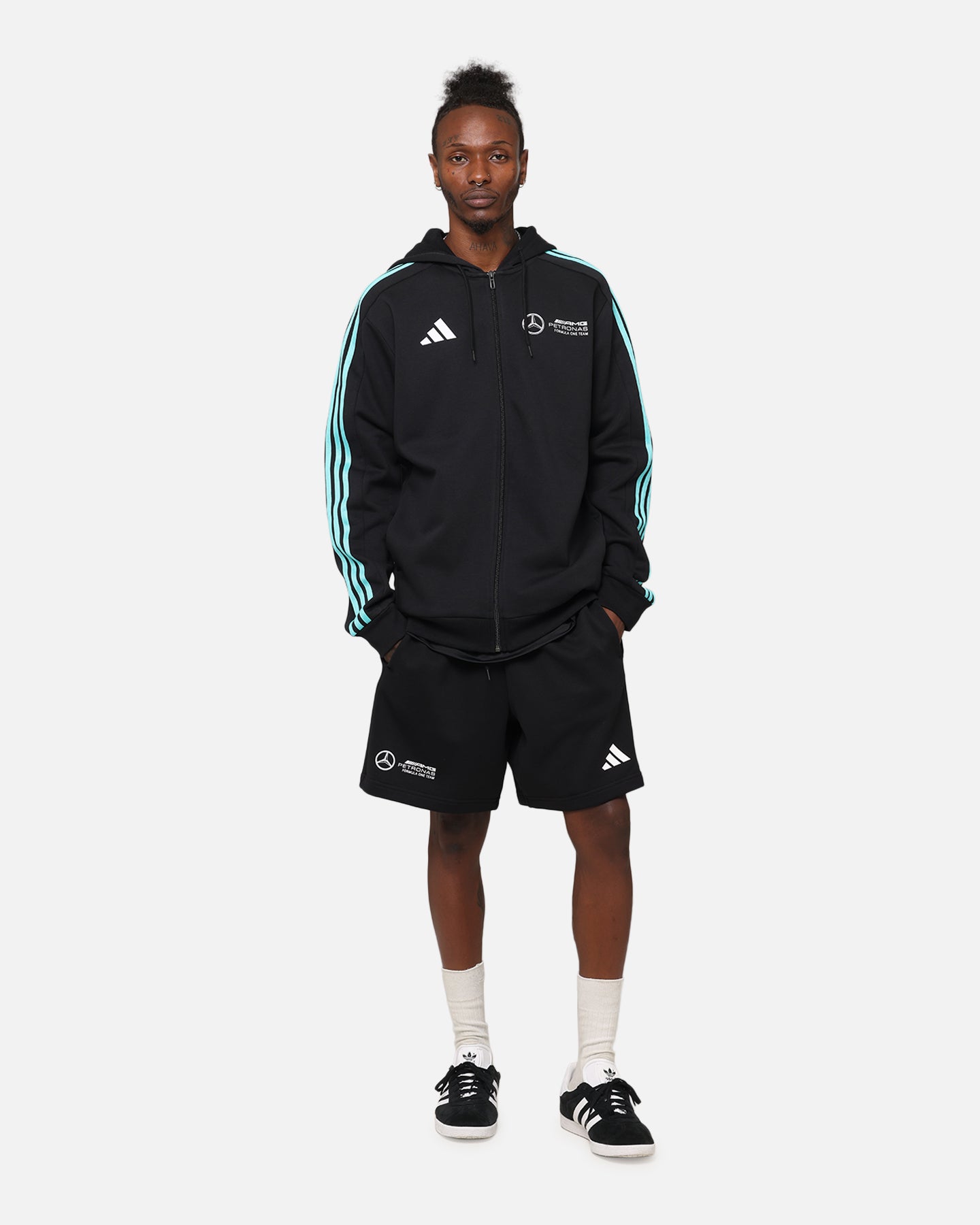 Adidas x Mercedes AMG Petronas Formula One F1 DNA Full Zip Hoodie Black/White - Men's Racing Jacket for Casual Wear & Motorsport Fans