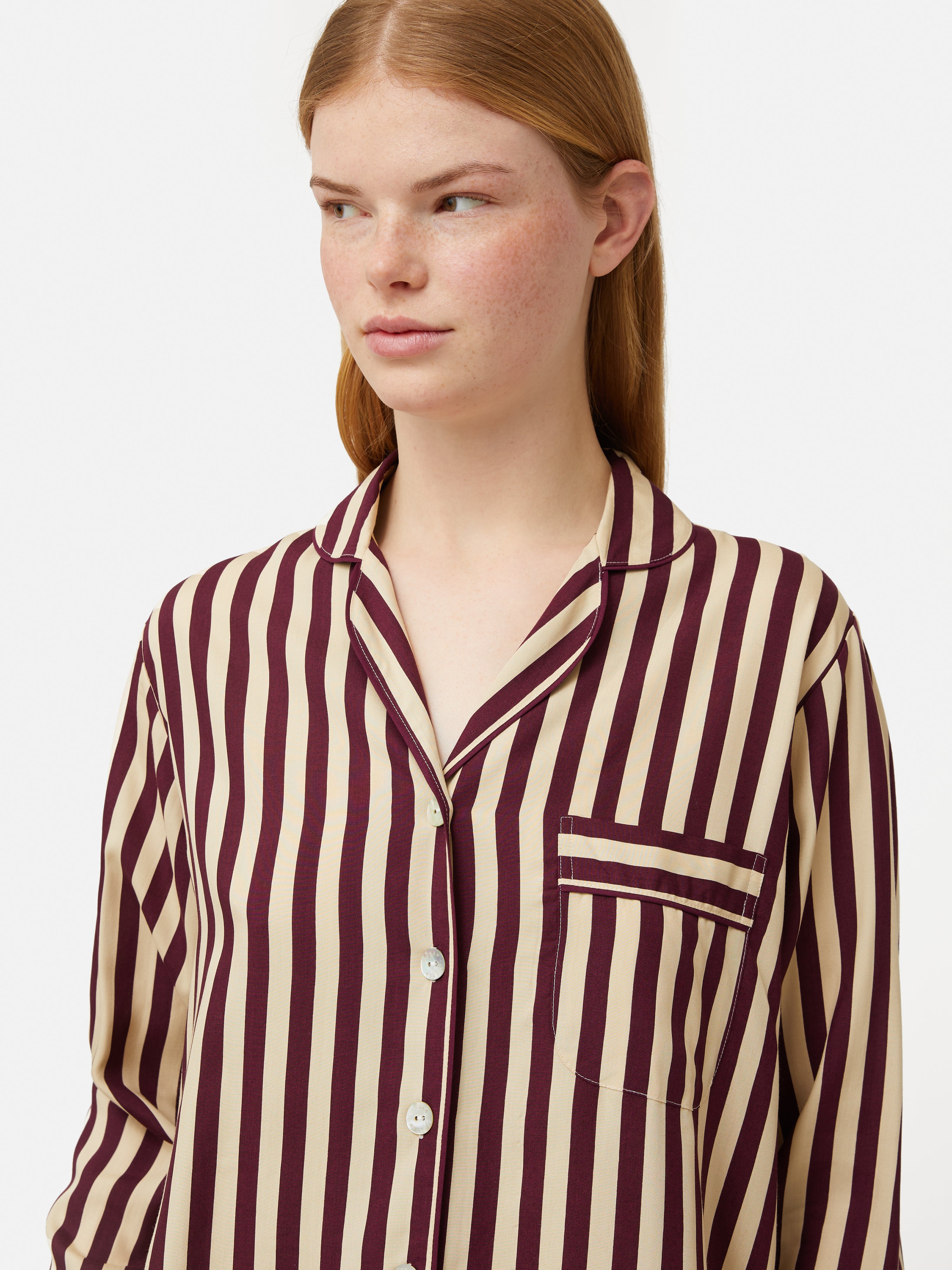 Classic Striped Pajama Set for Women - Soft Cotton Sleepwear in Burgundy Red - Perfect for Lounging, Relaxing & Gift Giving
