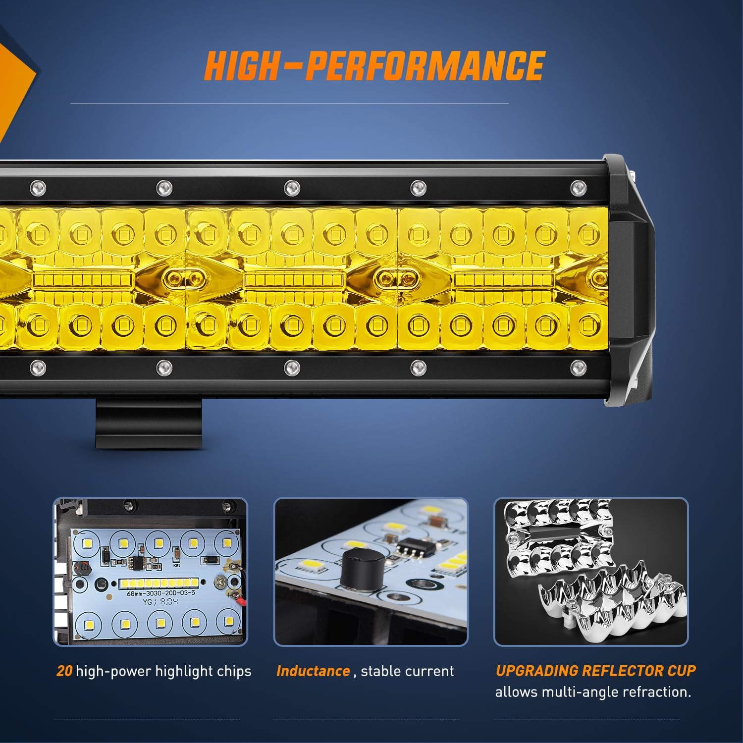26 Inch 540W 50000LM Triple Row Amber Spot Flood LED Light Bar - Heavy Duty Off-Road Lighting for Trucks, Jeeps, ATVs & UTVs - Waterproof & Dustproof for Extreme Conditions