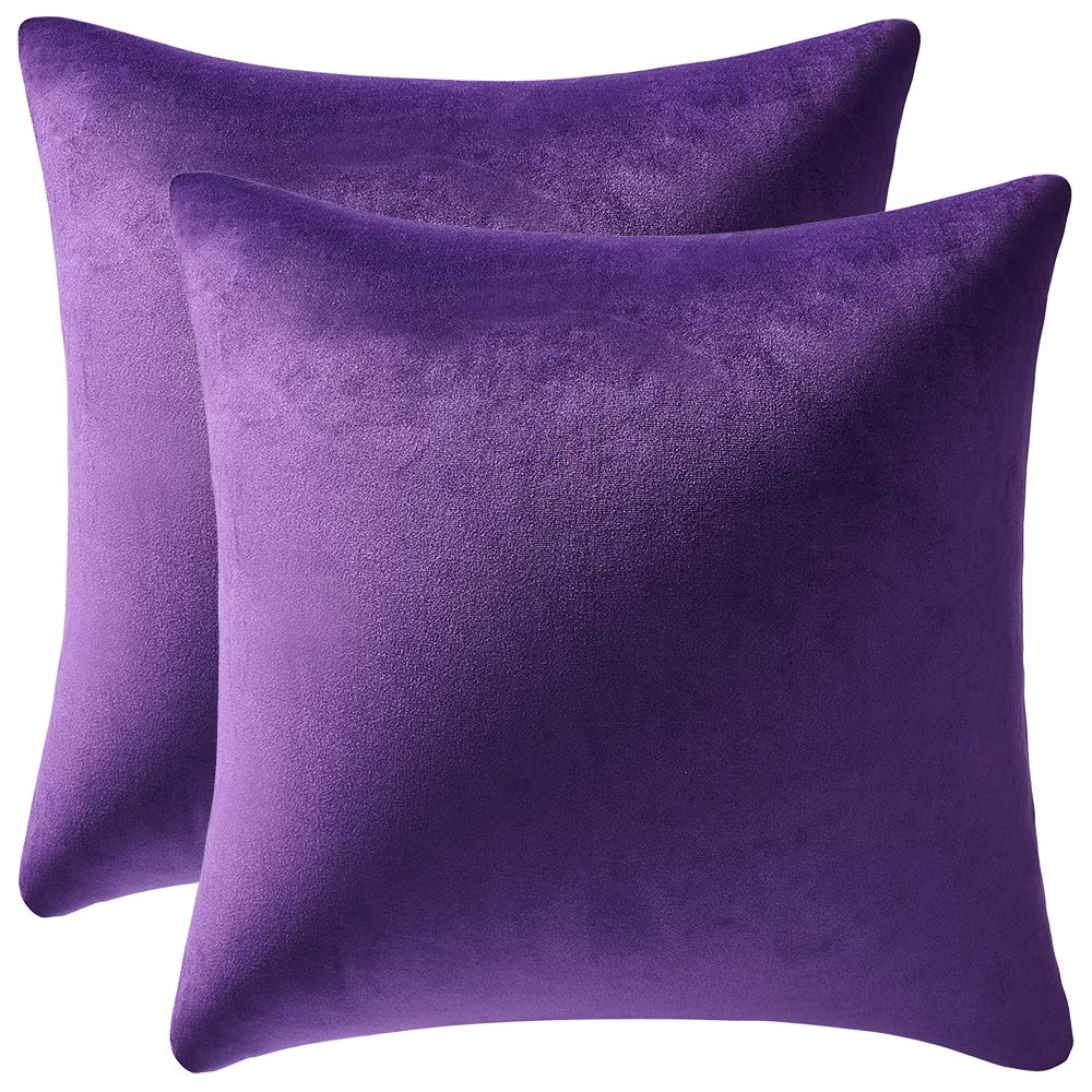 DEZENE 26x26 Inch Velvet Euro Pillow Covers Set of 2 - Soft Cozy Oversized Square Couch Pillow Shams for Sofa & Living Room Decor - Purple Luxury Throw Pillow Cases (Perfect for Home, Bedroom & Lounge Comfort)