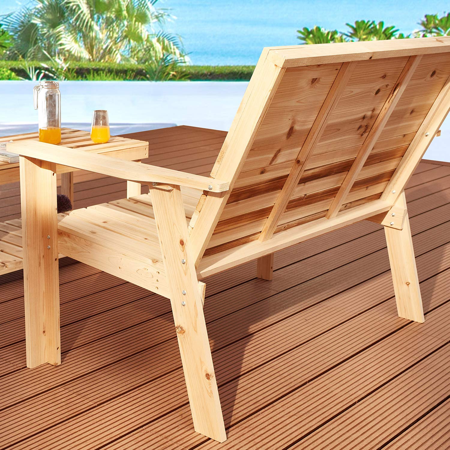 Romayard 2-Piece Patio Conversation Set - Fir Wood Outdoor Loveseat with Coffee Table - Large Natural Wood Garden Furniture for Backyard, Deck, or Poolside Relaxation
