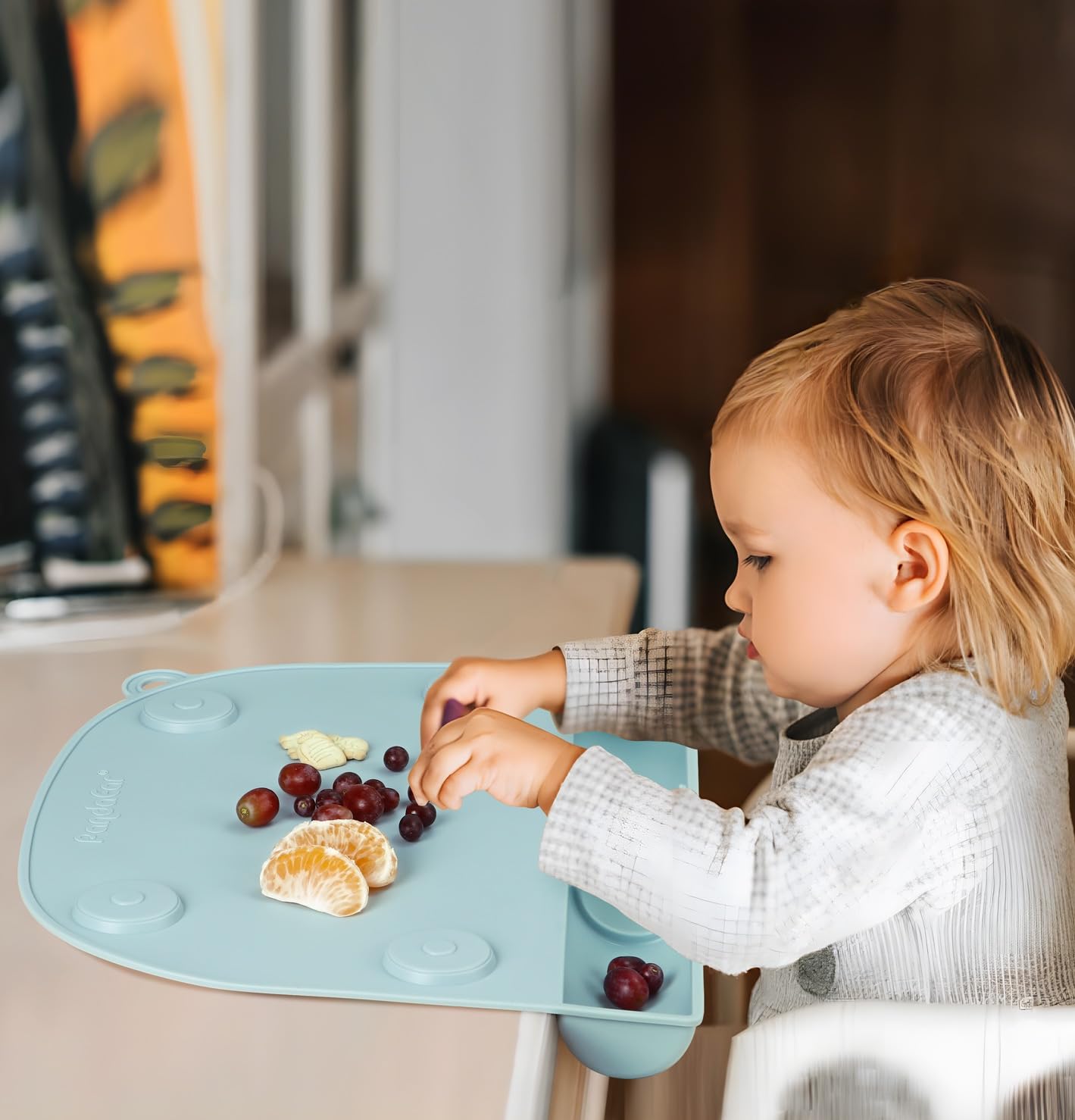 PandaEar Silicone Suction Placemats for Baby & Toddler - Non-Slip, Food-Grade, Easy Clean Dining Mat with Food Catcher Pockets for Home, Restaurant & Travel - Blue