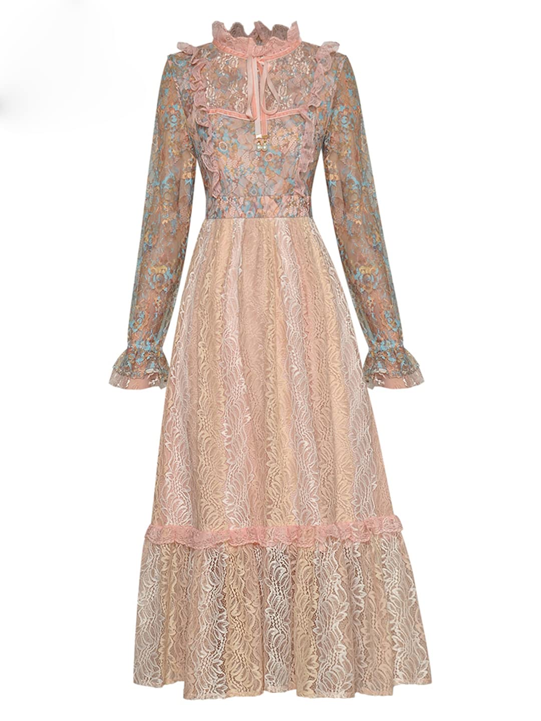 Vintage Floral Embroidery Flare Sleeve Hollow Out Party Dress for Women - Spring Fashion Designer Dress for Cocktail Parties, Weddings & Special Occasions